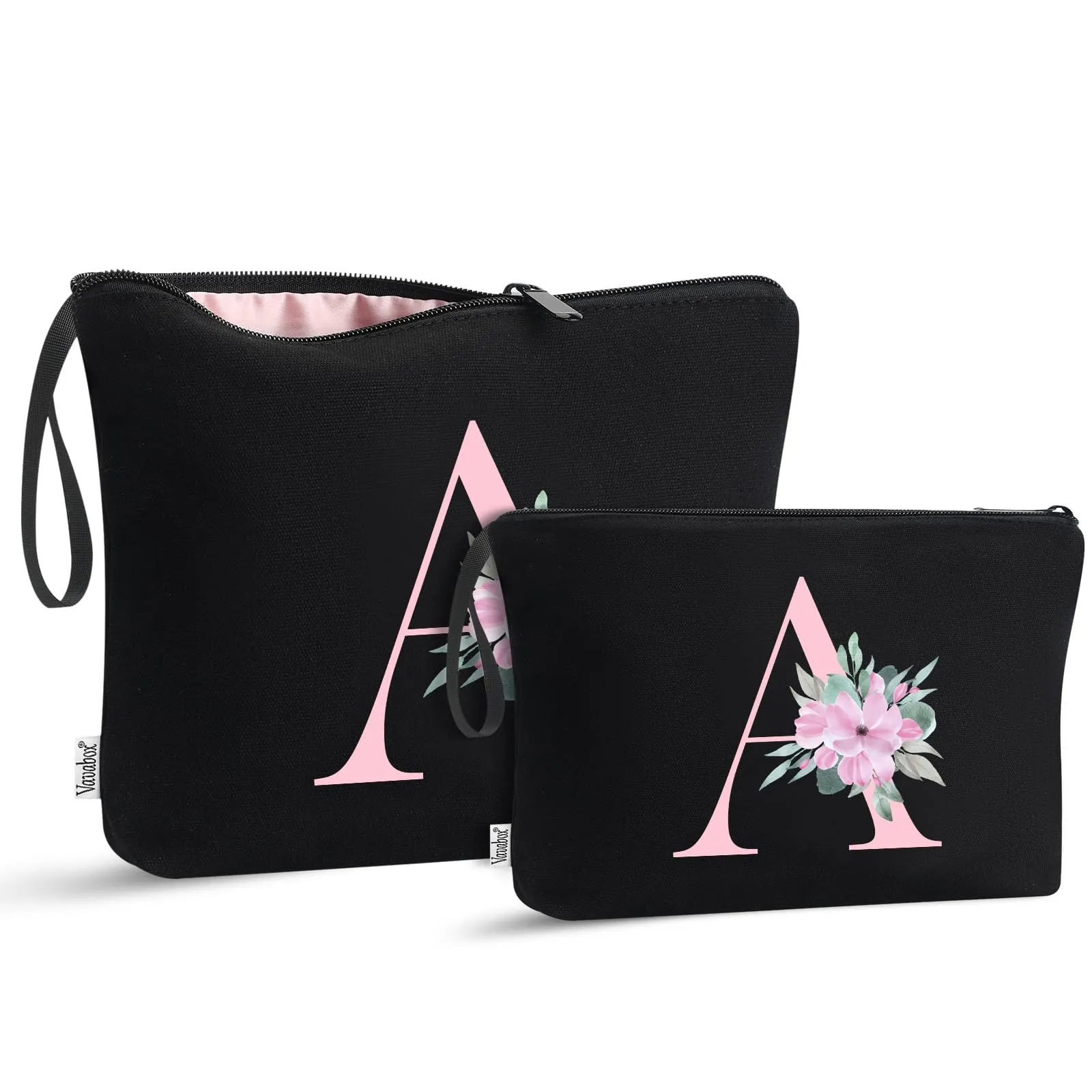 Vavabox Beauty Case con Iniziali Personalizzate (A, 03-Nero 2 Pezzi) - immagine 1