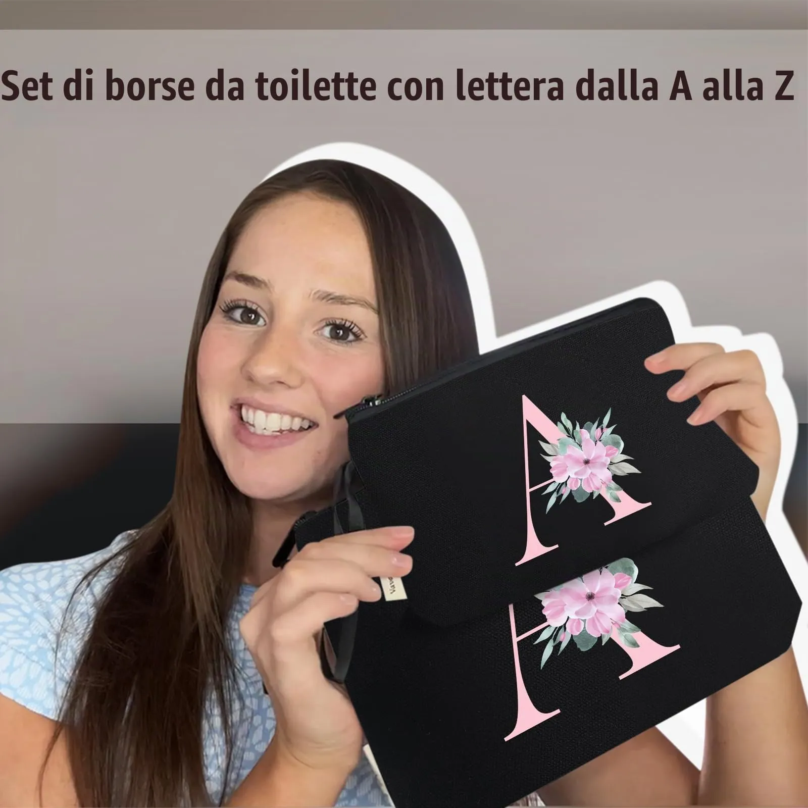 Vavabox Beauty Case con Iniziali Personalizzate (A, 03-Nero 2 Pezzi) - immagine 6