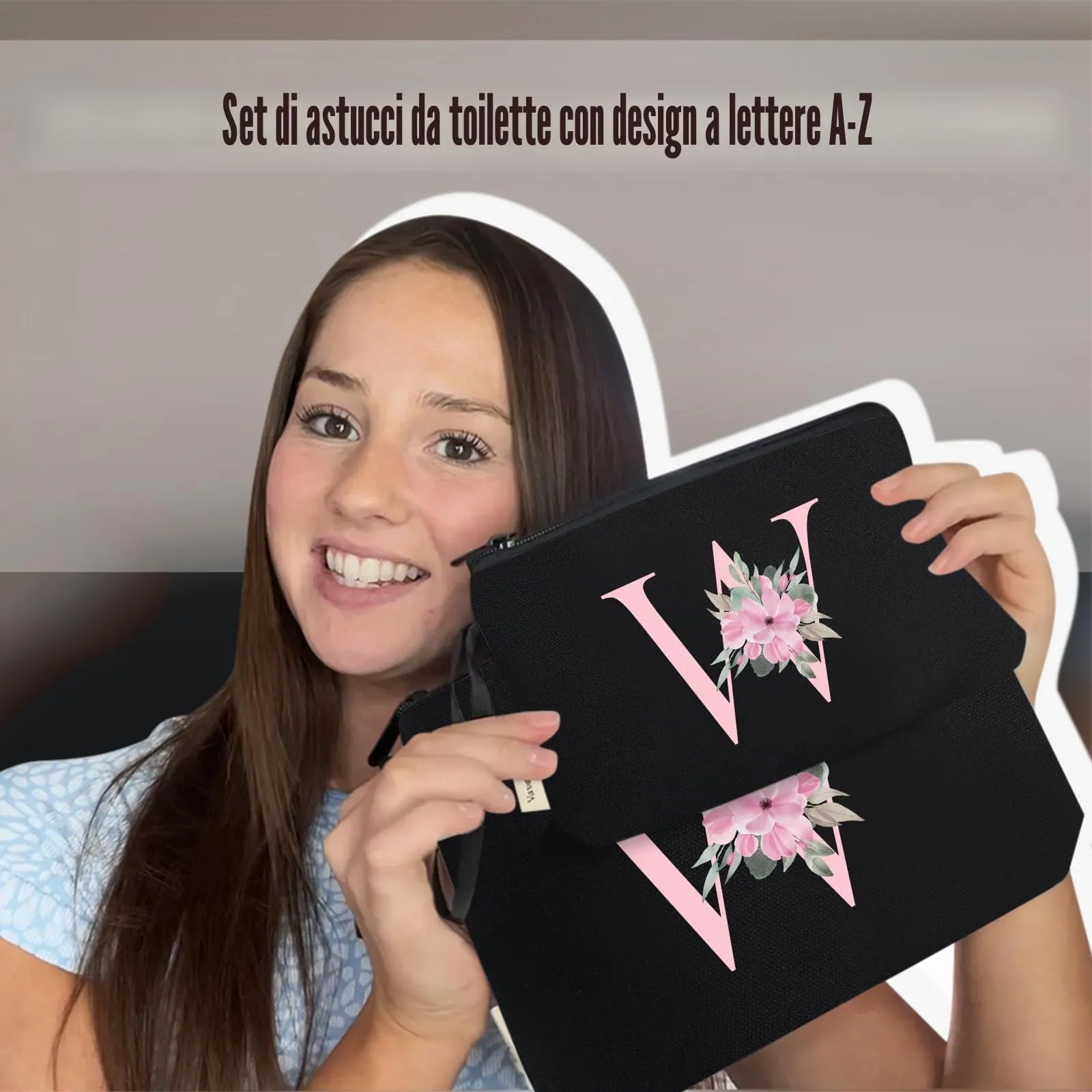 Vavabox Beauty Case con Iniziali Personalizzate (W, 03-Nero 2 Pezzi) - immagine 6