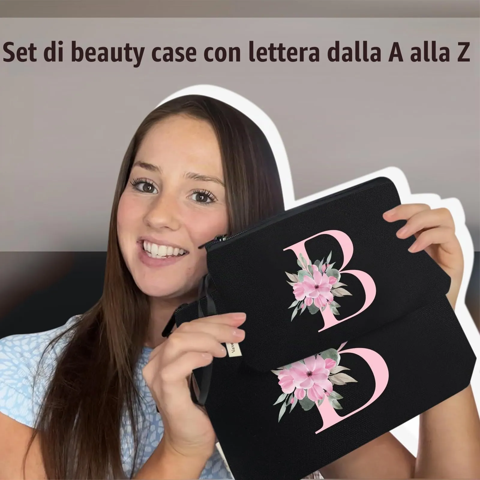 Vavabox Beauty Case con Iniziali Personalizzate (B, 03-Nero, 2 Pezzi) - immagine 6