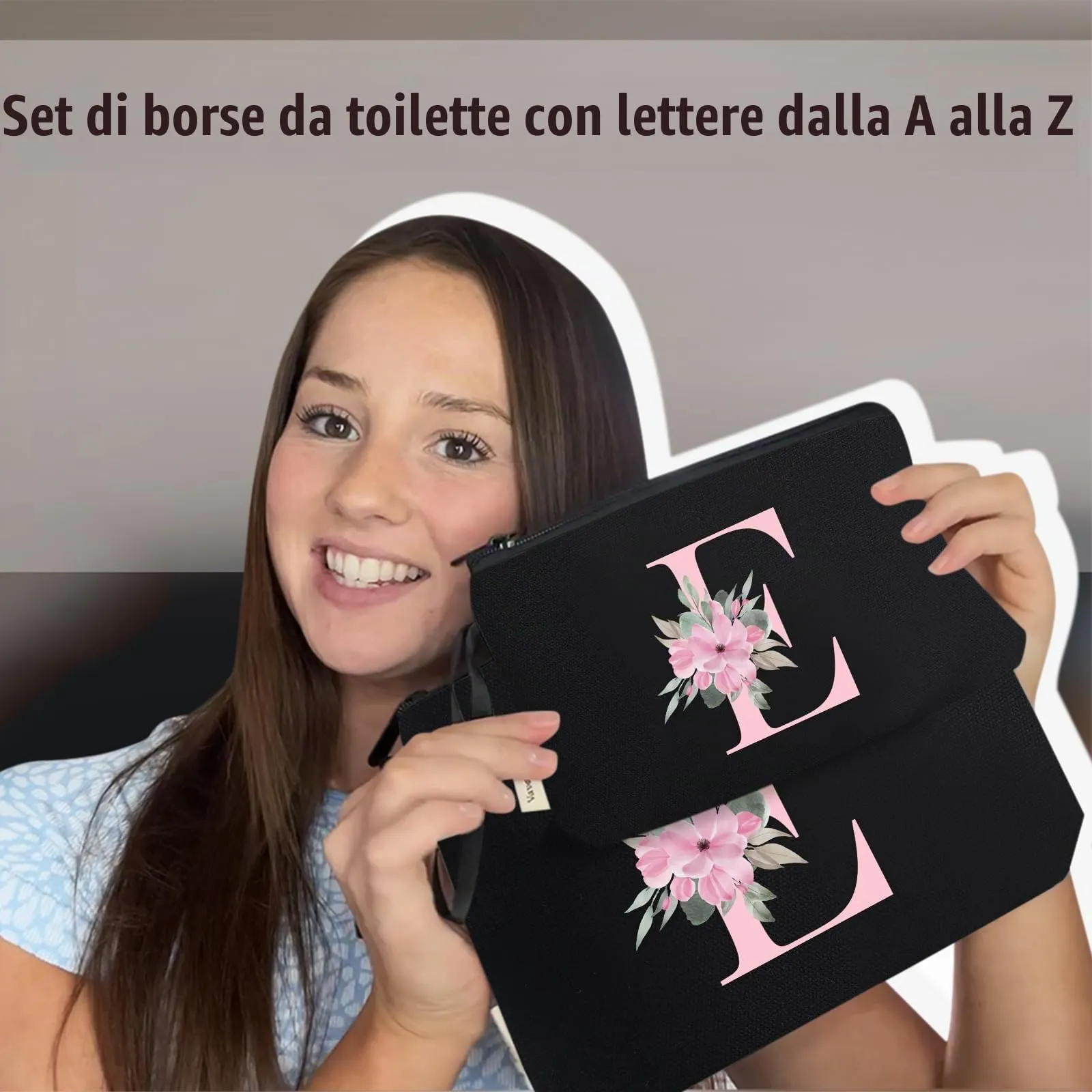 Vavabox Beauty Case con Iniziale E, Nero, 2 Pezzi - immagine 6