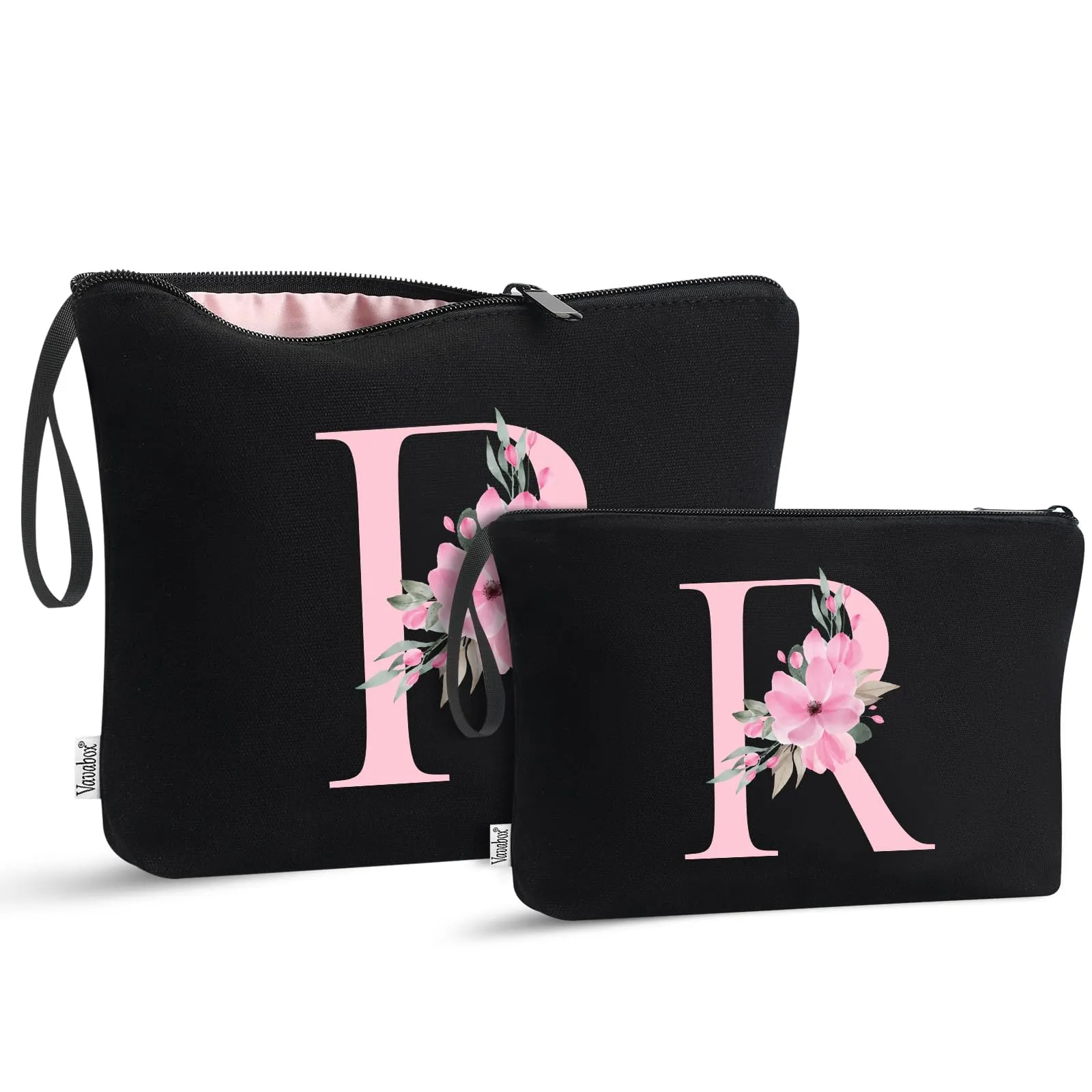 Vavabox Beauty Case con Iniziali Personalizzate (R, 03-Nero 2 Pezzi) - immagine 1