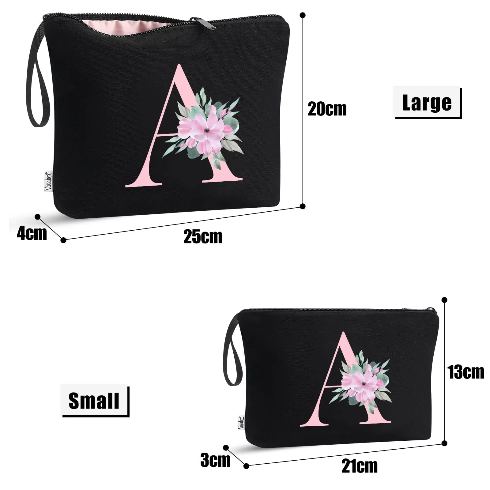 Vavabox Beauty Case con Iniziali Personalizzate (R, 03-Nero 2 Pezzi) - immagine 2