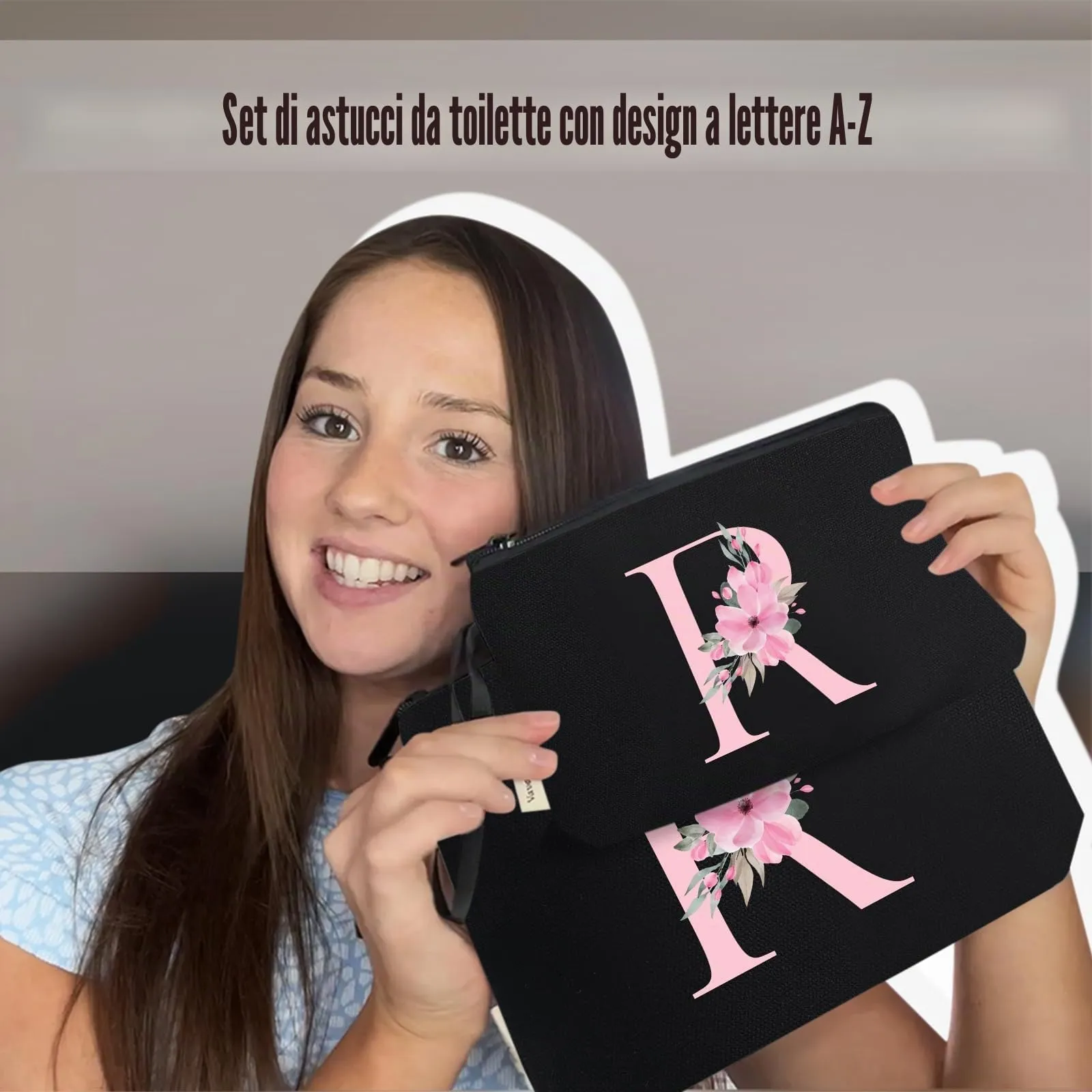 Vavabox Beauty Case con Iniziali Personalizzate (R, 03-Nero 2 Pezzi) - immagine 6