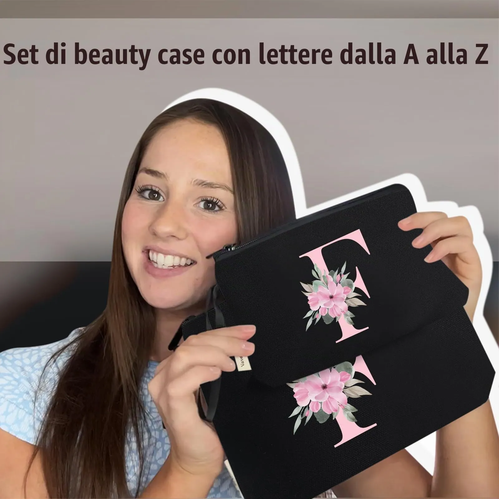 Vavabox Beauty Case con Iniziali Personalizzate (F, 03-Nero 2 Pezzi) - immagine 6