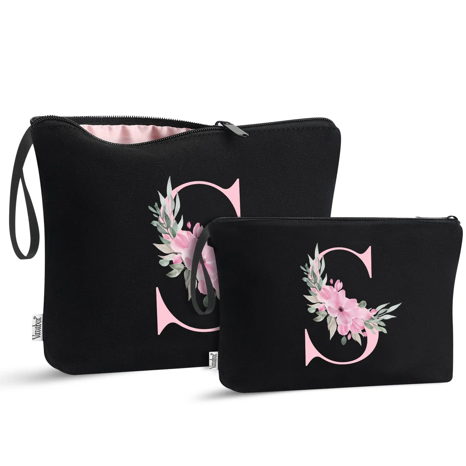 Vavabox Beauty Case con Iniziali Personalizzate, S, 03-Nero 2 Pezzi - immagine 1