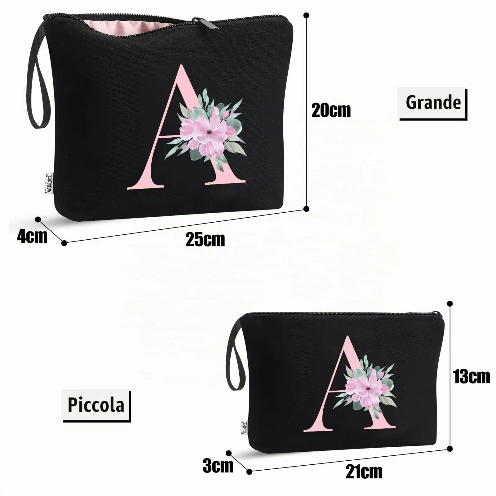 Vavabox Beauty Case con Iniziali Personalizzate, S, 03-Nero 2 Pezzi - immagine 2