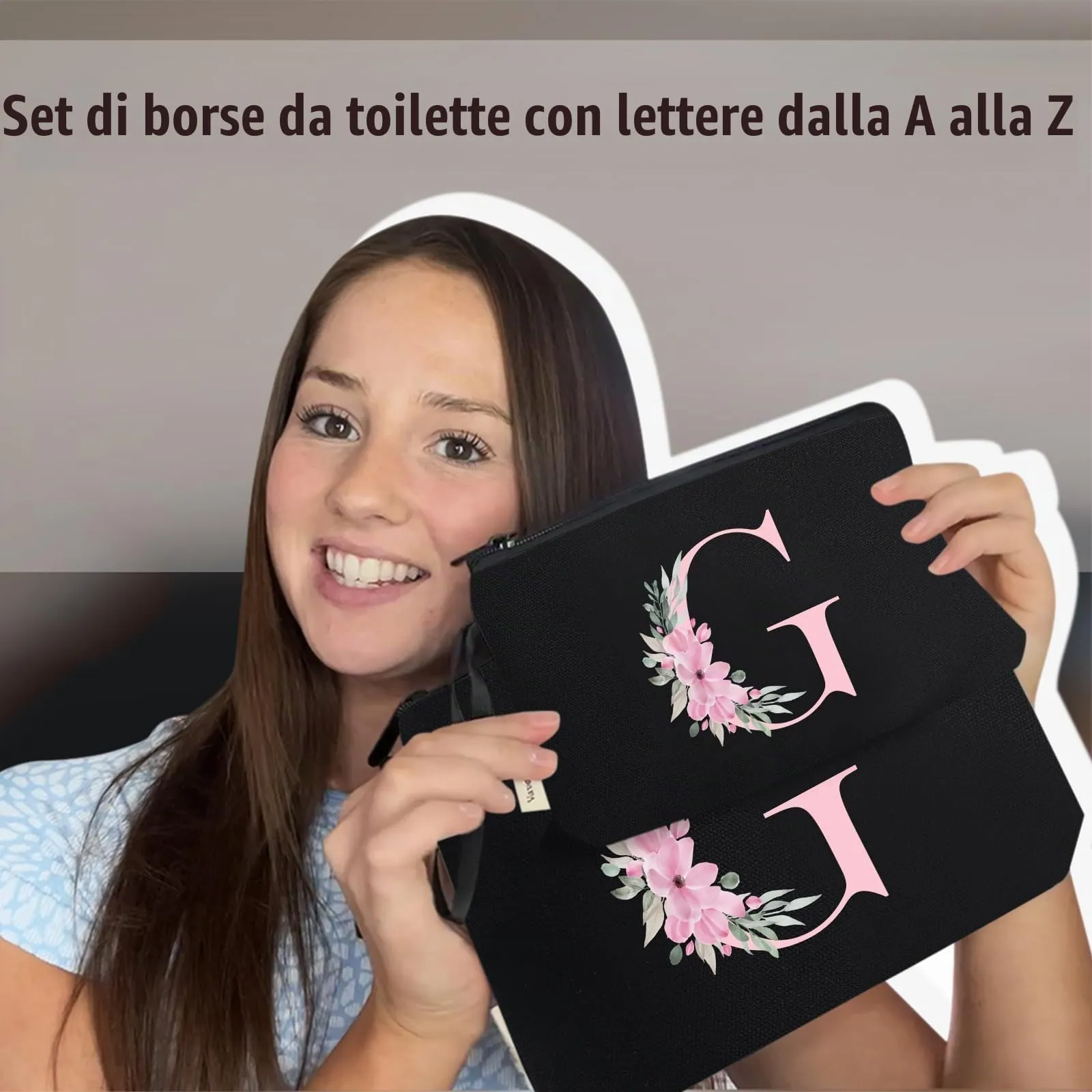 Vavabox Beauty Case con Iniziale Personalizzata G, Nero 2 Pezzi - immagine 6