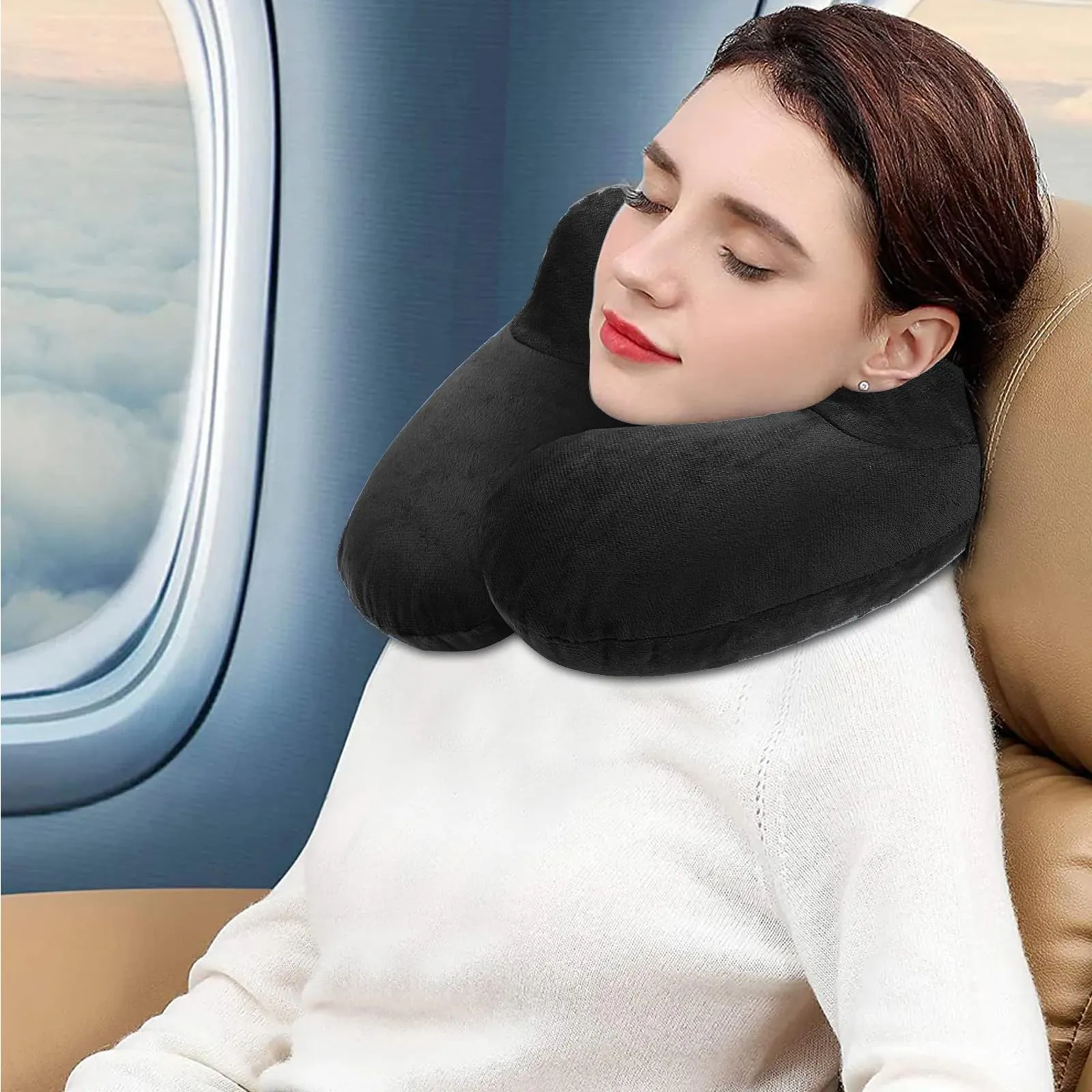 AiQInu Cuscino da Viaggio Gonfiabile per Collo con Federa Lavabile, Tappi per le Orecchie, Maschera e Borsa per Trasporto - immagine 7