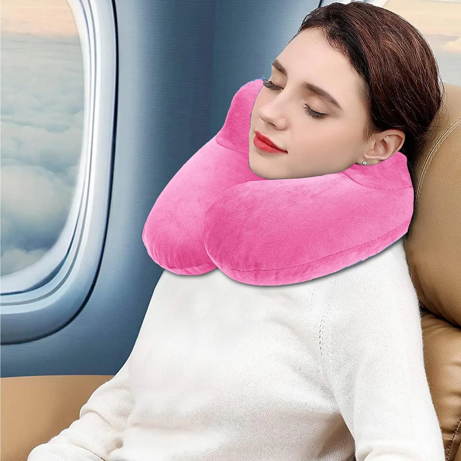 AiQInu Cuscino da Viaggio Gonfiabile per Collo con Federa Lavabile, Tappi per le Orecchie, Maschera e Borsa per Trasporto - immagine 8