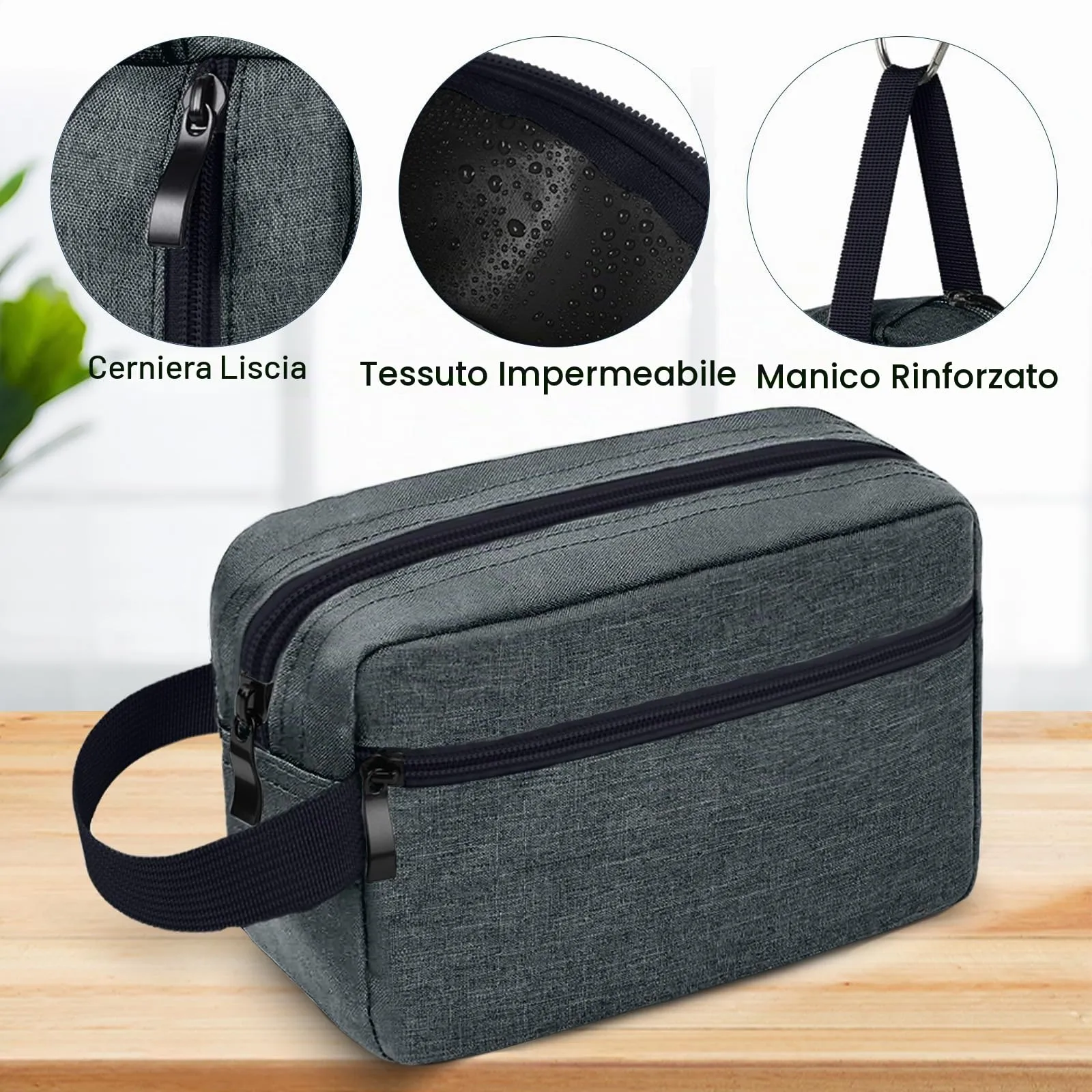 Aucuu Borsa da Toilette Grande per Uomo e Donna, Beauty Case da Viaggio Impermeabile per Barba e Accessori - immagine 4