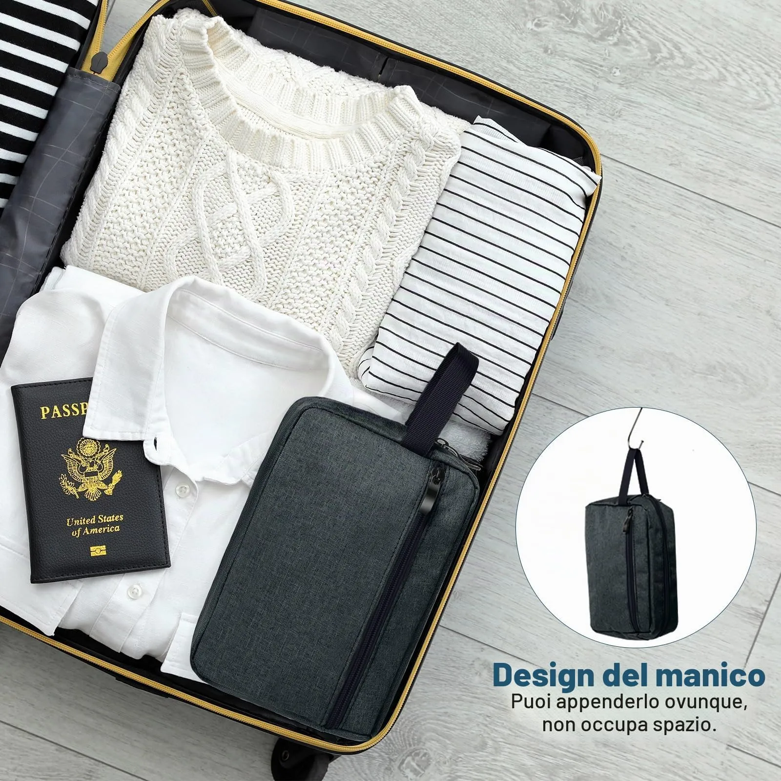 Aucuu Borsa da Toilette Grande per Uomo e Donna, Beauty Case da Viaggio Impermeabile per Barba e Accessori - immagine 6