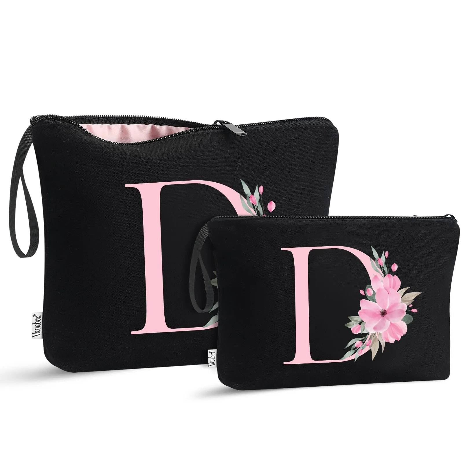 Vavabox Beauty Case con Iniziali Personalizzate (D, 03-Nero, 2 Pezzi) - immagine 1