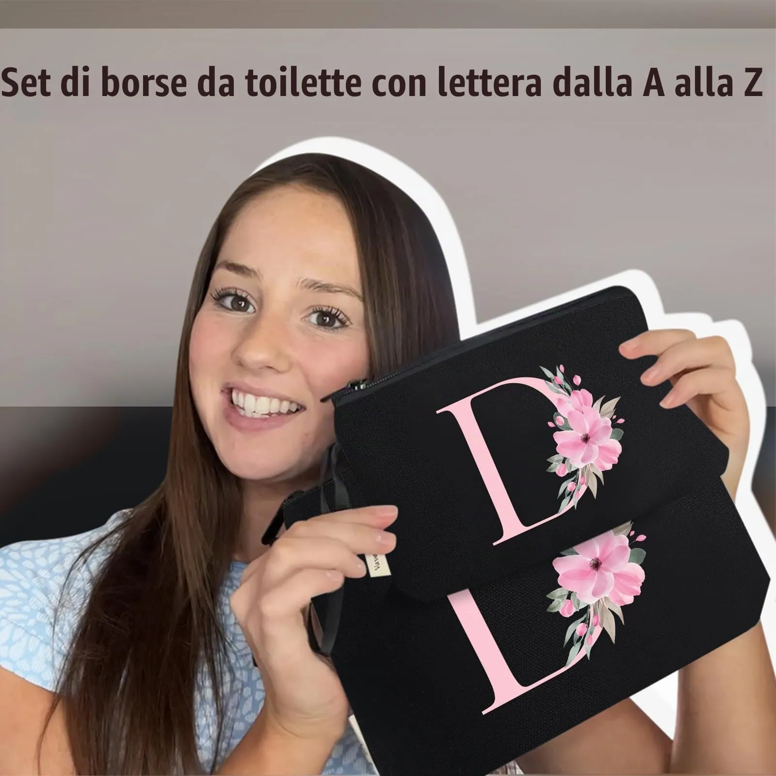 Vavabox Beauty Case con Iniziali Personalizzate (D, 03-Nero, 2 Pezzi) - immagine 6
