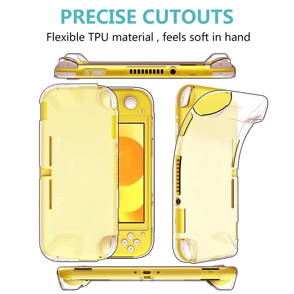 GeeRic 8-in-1 Kit Compatibile per Switch Lite, 2 Vetri Temperati, Cover, 4 Thumb Grips e Borsa Accessori - Giallo - immagine 4