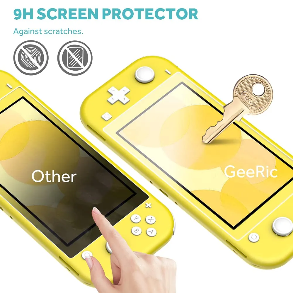 GeeRic 8-in-1 Kit Compatibile per Switch Lite, 2 Vetri Temperati, Cover, 4 Thumb Grips e Borsa Accessori - Giallo - immagine 5