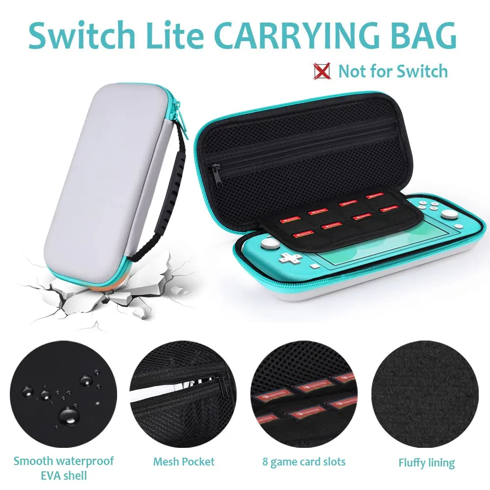 GeeRic 8 in 1 Kit per Switch Lite, 2 Vetri Temperati, Cover, 4 Thumb Grips e Borsa, Grigio - immagine 2