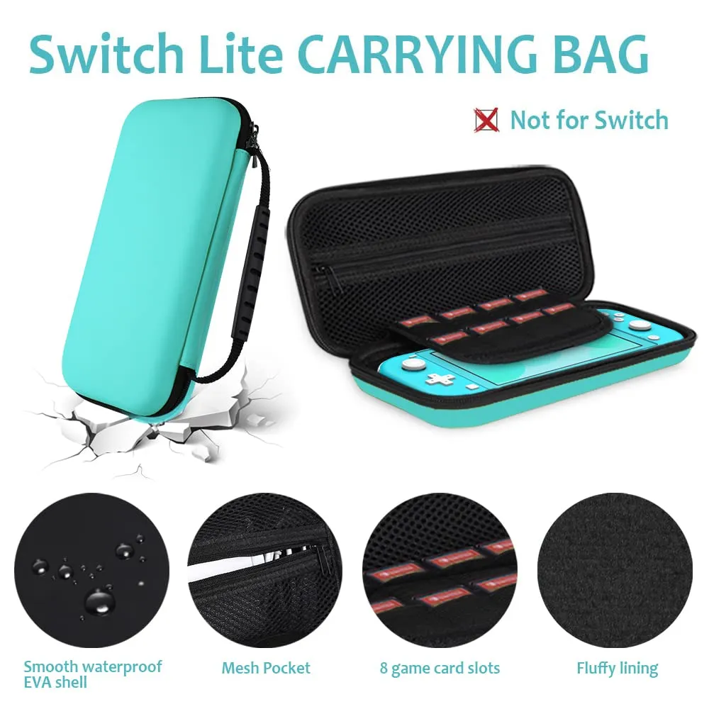 GeeRic Kit Accessori 8 in 1 per Switch Lite Turchese: 2 Vetri Temperati, Cover, 4 Thumb Grips e Borsa - immagine 2