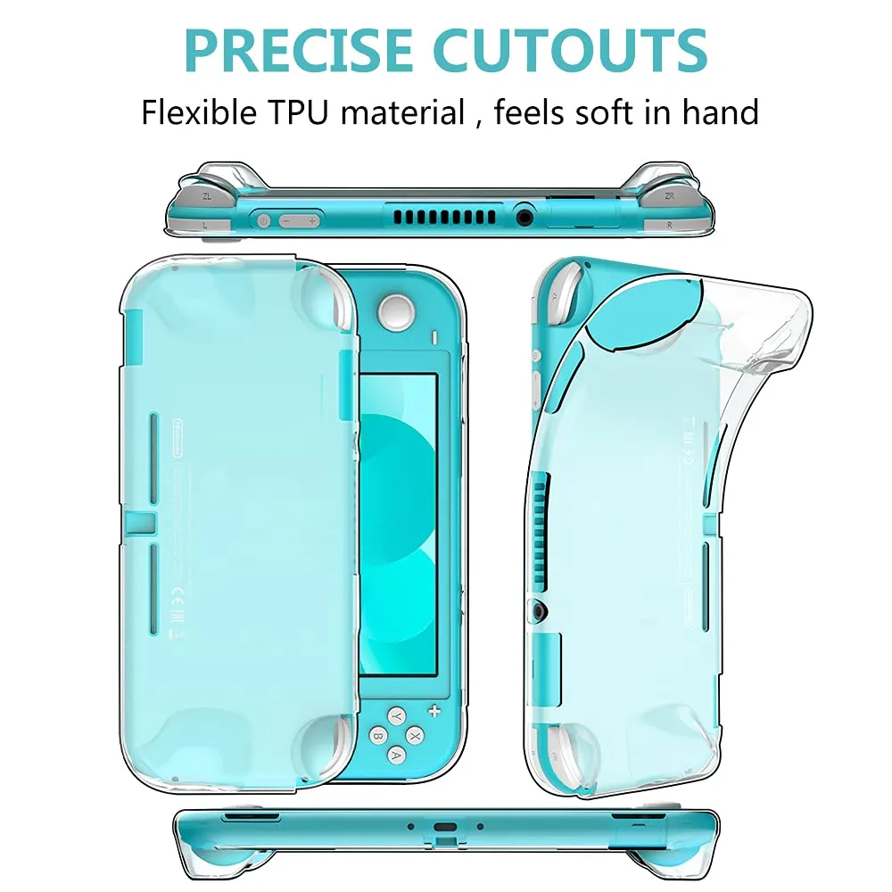 GeeRic Kit Accessori 8 in 1 per Switch Lite Turchese: 2 Vetri Temperati, Cover, 4 Thumb Grips e Borsa - immagine 4