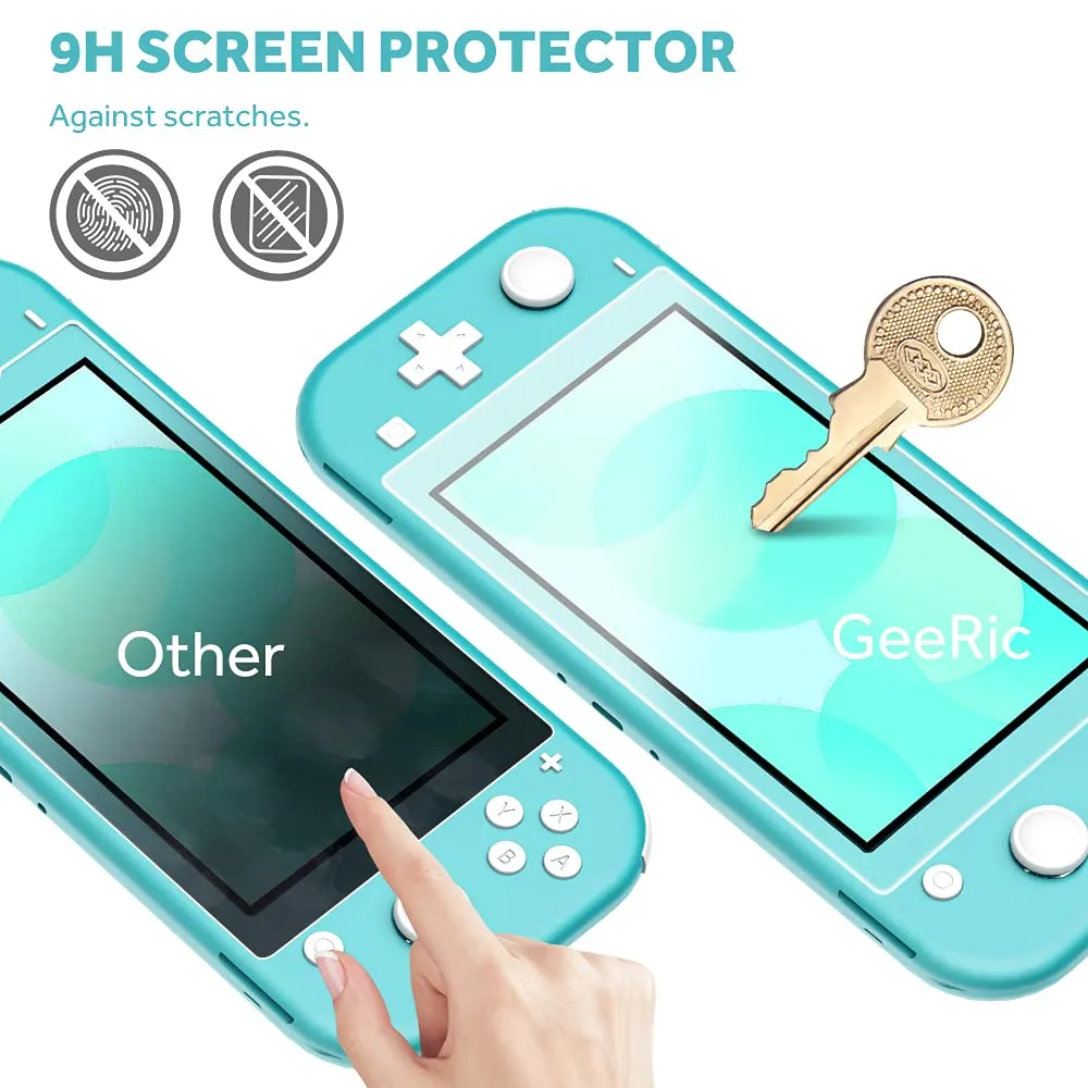 GeeRic Kit Accessori 8 in 1 per Switch Lite Turchese: 2 Vetri Temperati, Cover, 4 Thumb Grips e Borsa - immagine 5