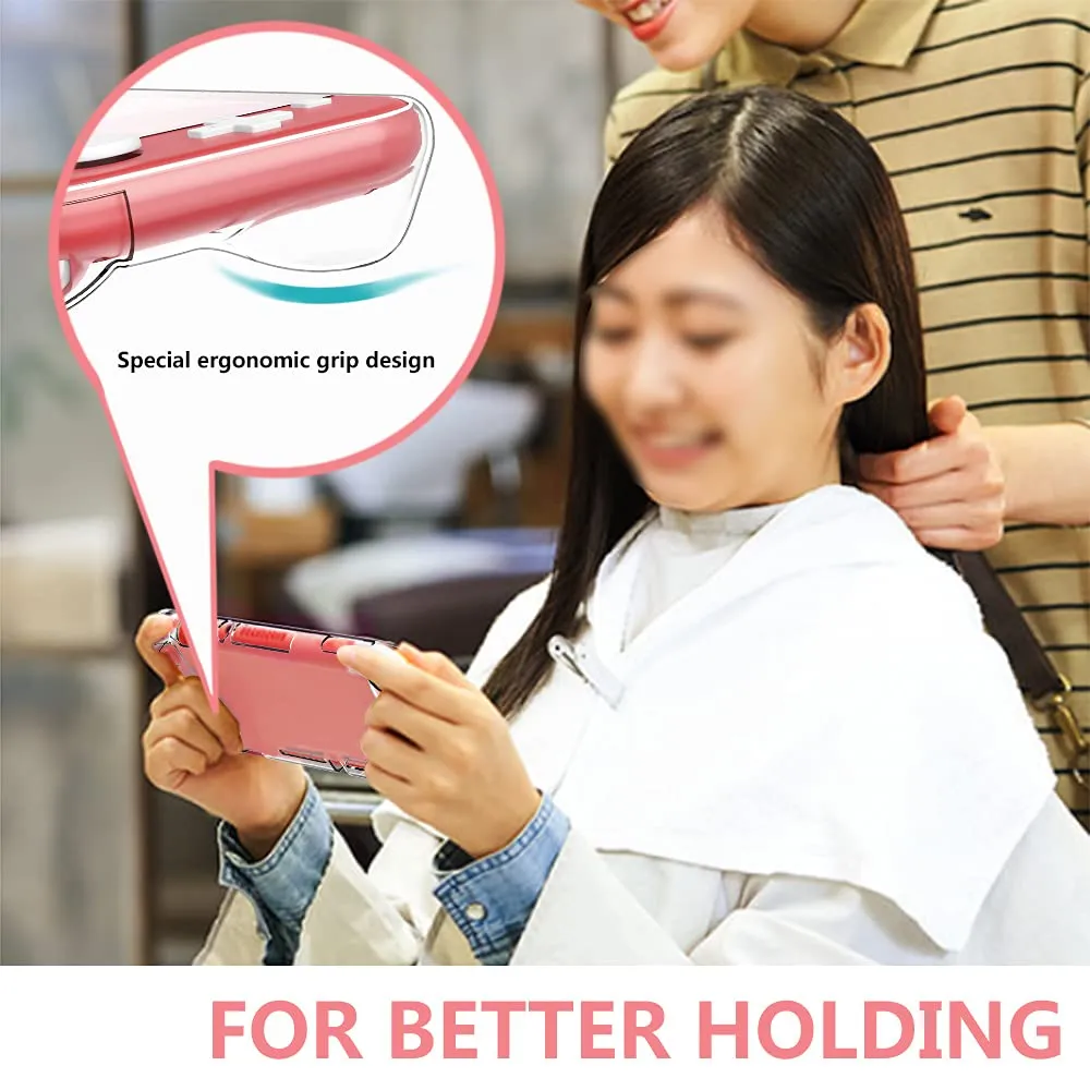 GeeRic Kit Accessori 8 in 1 per Switch Lite, Corallo (Borsa, Cover in Silicone, 2 Vetri Temperati, 4 Thumb Grips) - immagine 3