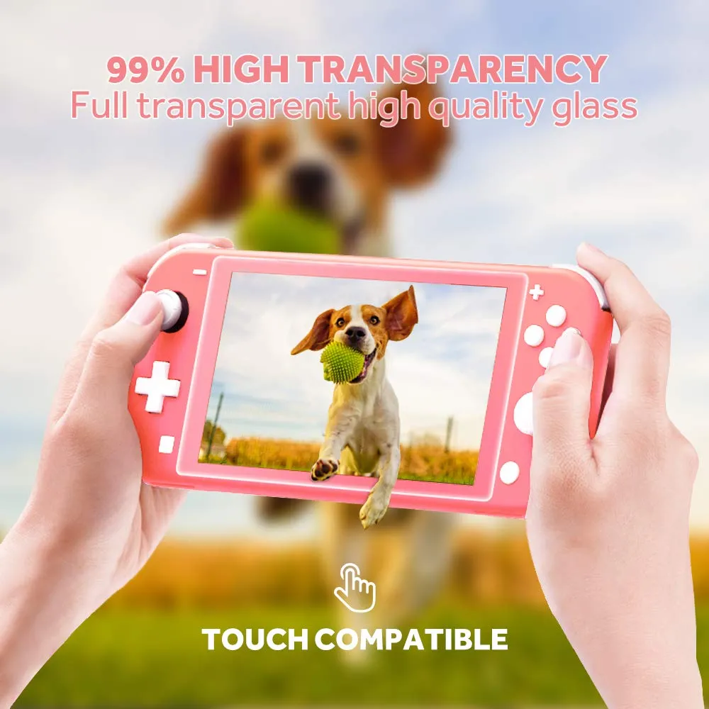 GeeRic Kit Accessori 8 in 1 per Switch Lite, Corallo (Borsa, Cover in Silicone, 2 Vetri Temperati, 4 Thumb Grips) - immagine 5