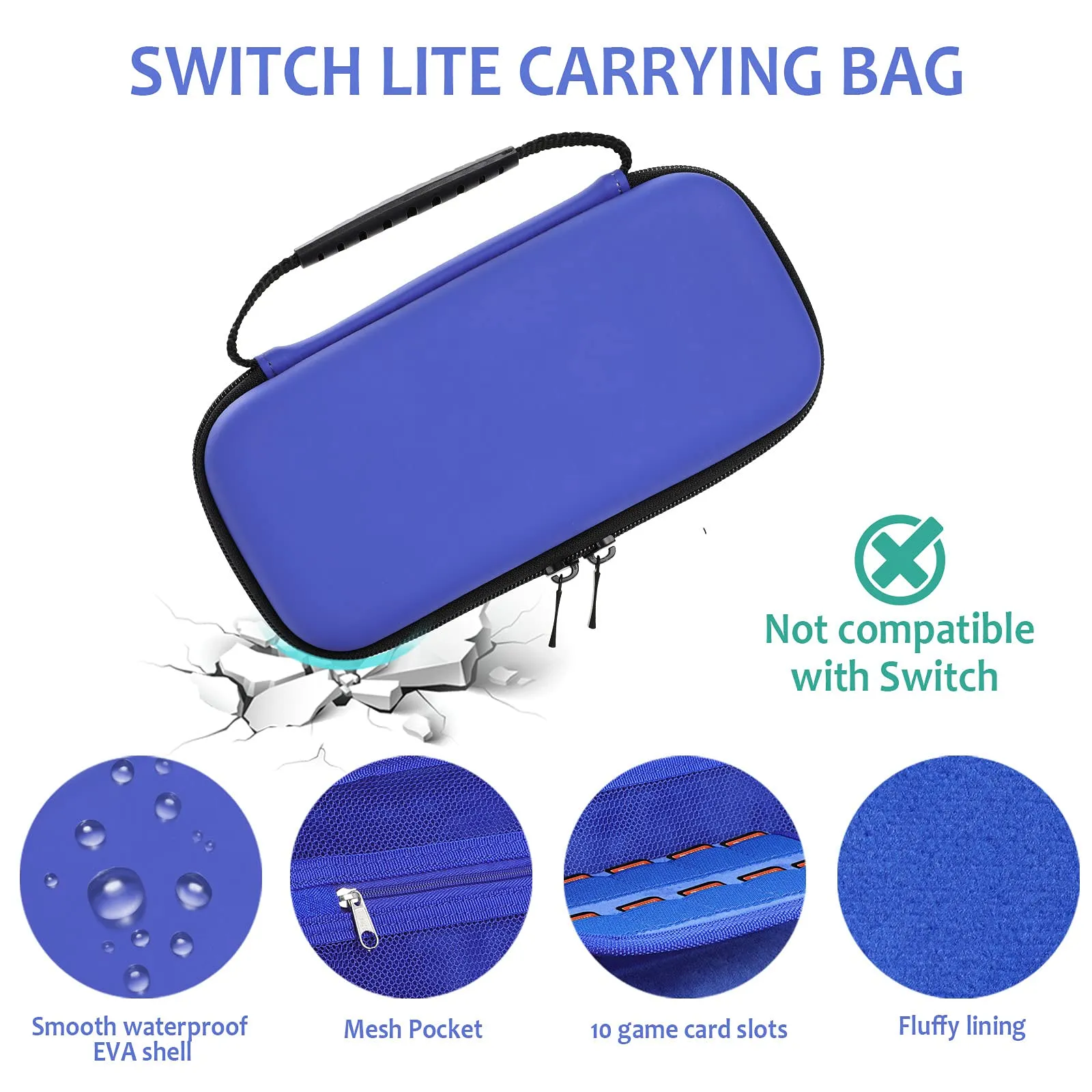 GeeRic Kit Accessori 8 in 1 per Switch Lite, 2 Vetri Temperati, Cover, 4 Thumb Grips e Borsa, Blu - immagine 2