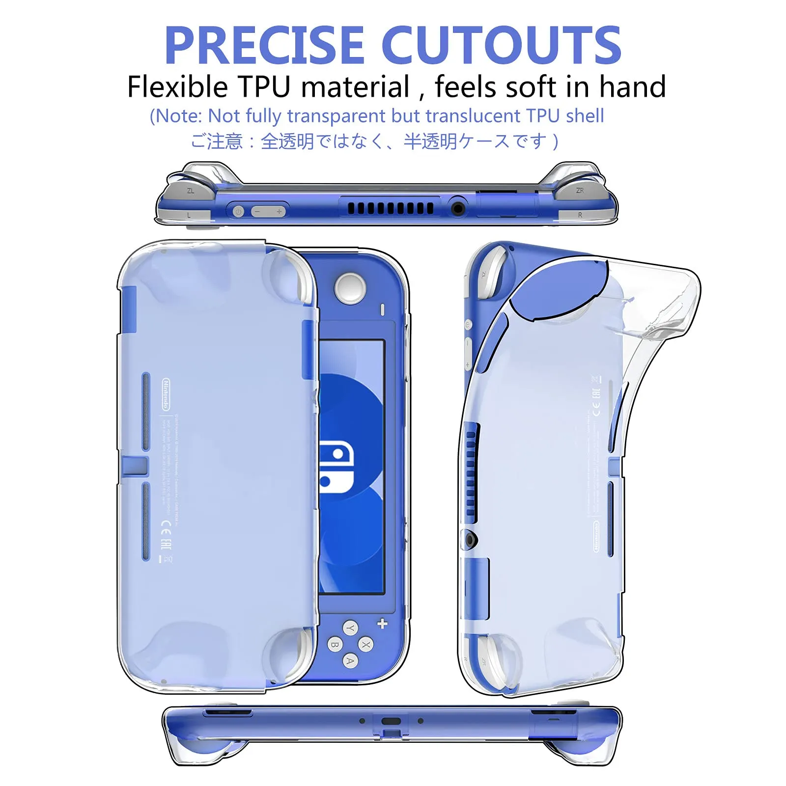 GeeRic Kit Accessori 8 in 1 per Switch Lite, 2 Vetri Temperati, Cover, 4 Thumb Grips e Borsa, Blu - immagine 4