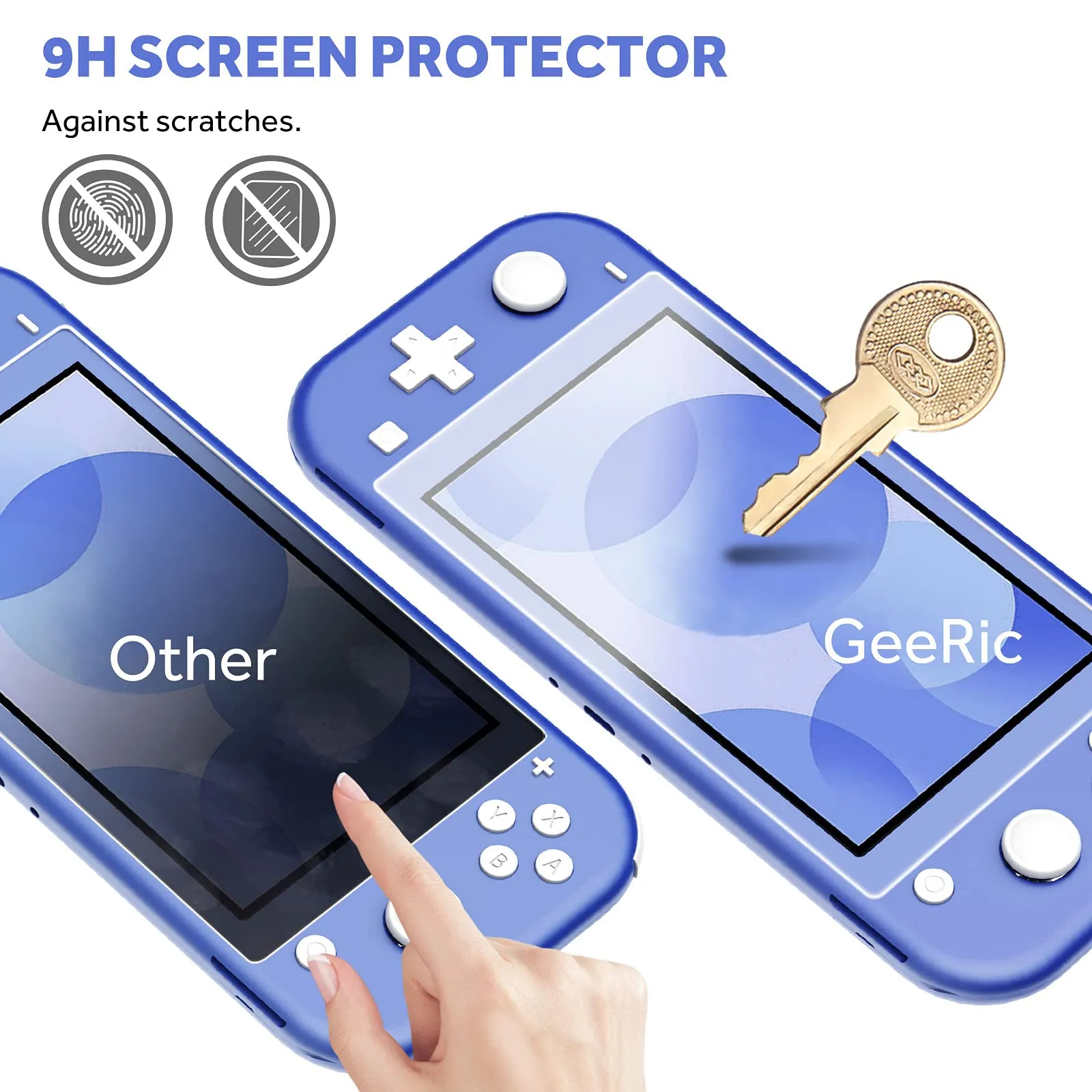 GeeRic Kit Accessori 8 in 1 per Switch Lite, 2 Vetri Temperati, Cover, 4 Thumb Grips e Borsa, Blu - immagine 6