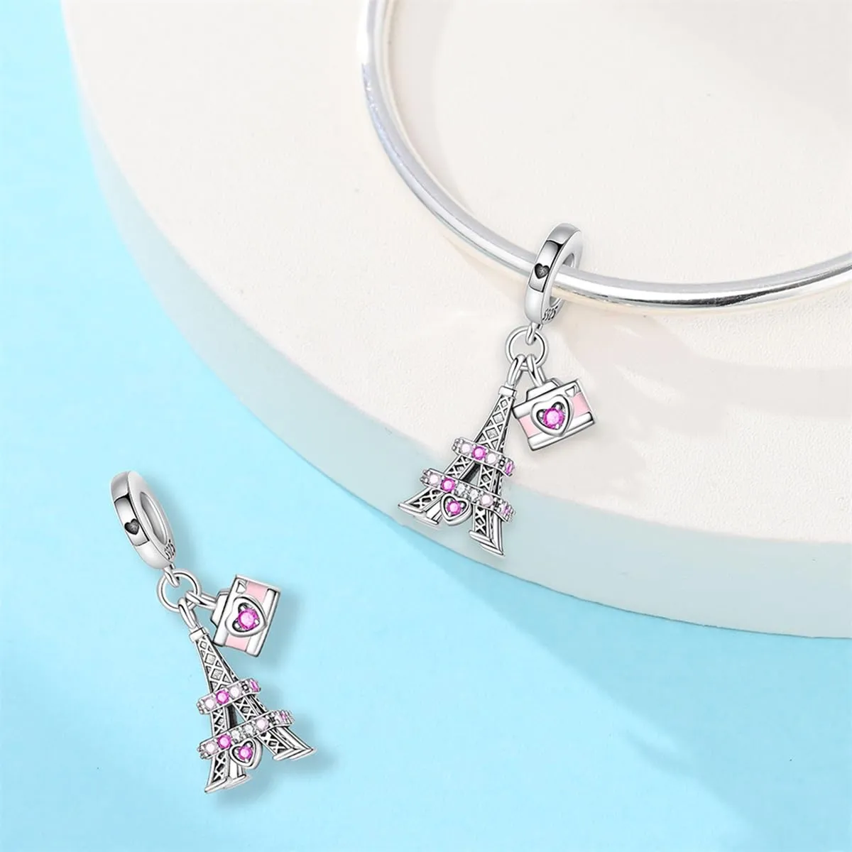 TINSLO Bead Charm Ciondolo Argento Sterling 925 con Cubic Zirconia per Braccialetti e Collane Europei - immagine 2