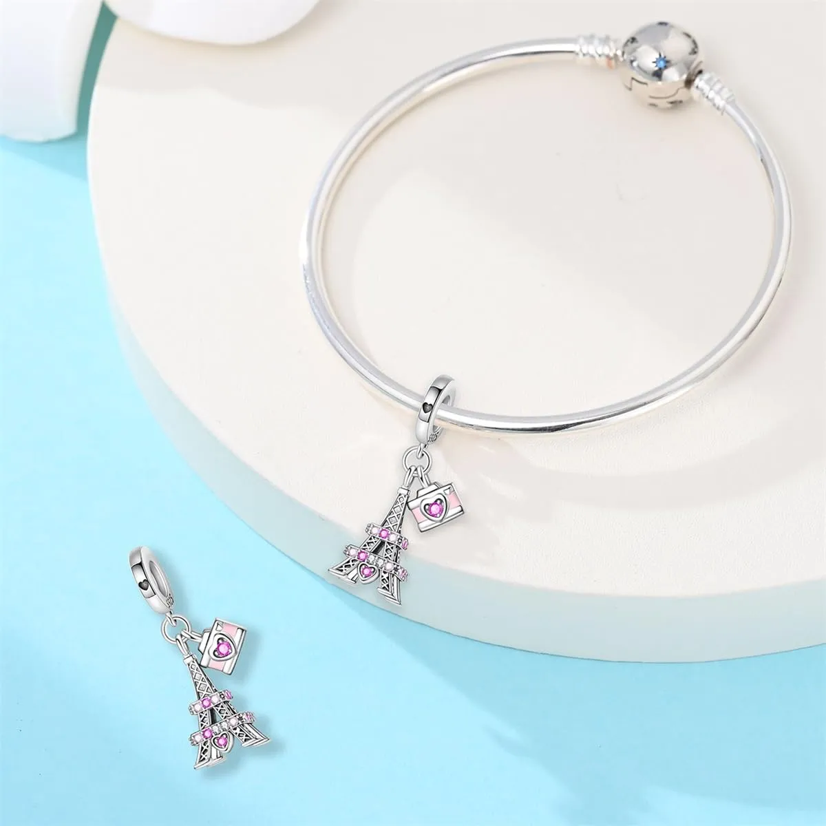TINSLO Bead Charm Ciondolo Argento Sterling 925 con Cubic Zirconia per Braccialetti e Collane Europei - immagine 3