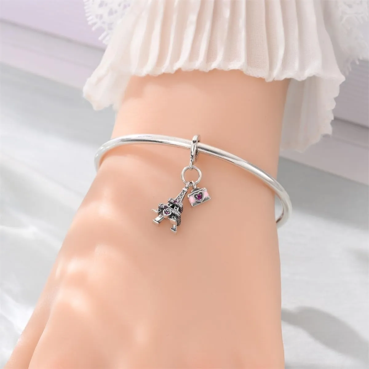 TINSLO Bead Charm Ciondolo Argento Sterling 925 con Cubic Zirconia per Braccialetti e Collane Europei - immagine 4