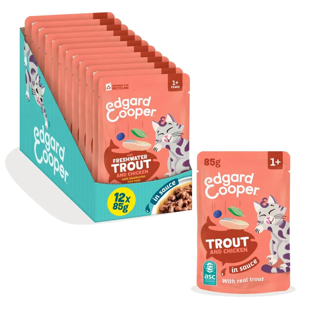 Edgard & Cooper Cibo Umido per Gatti, Trota e Pollo in salsa, Senza Cereali, per Gatti Sterilizzati (12x 85g) - immagine 1