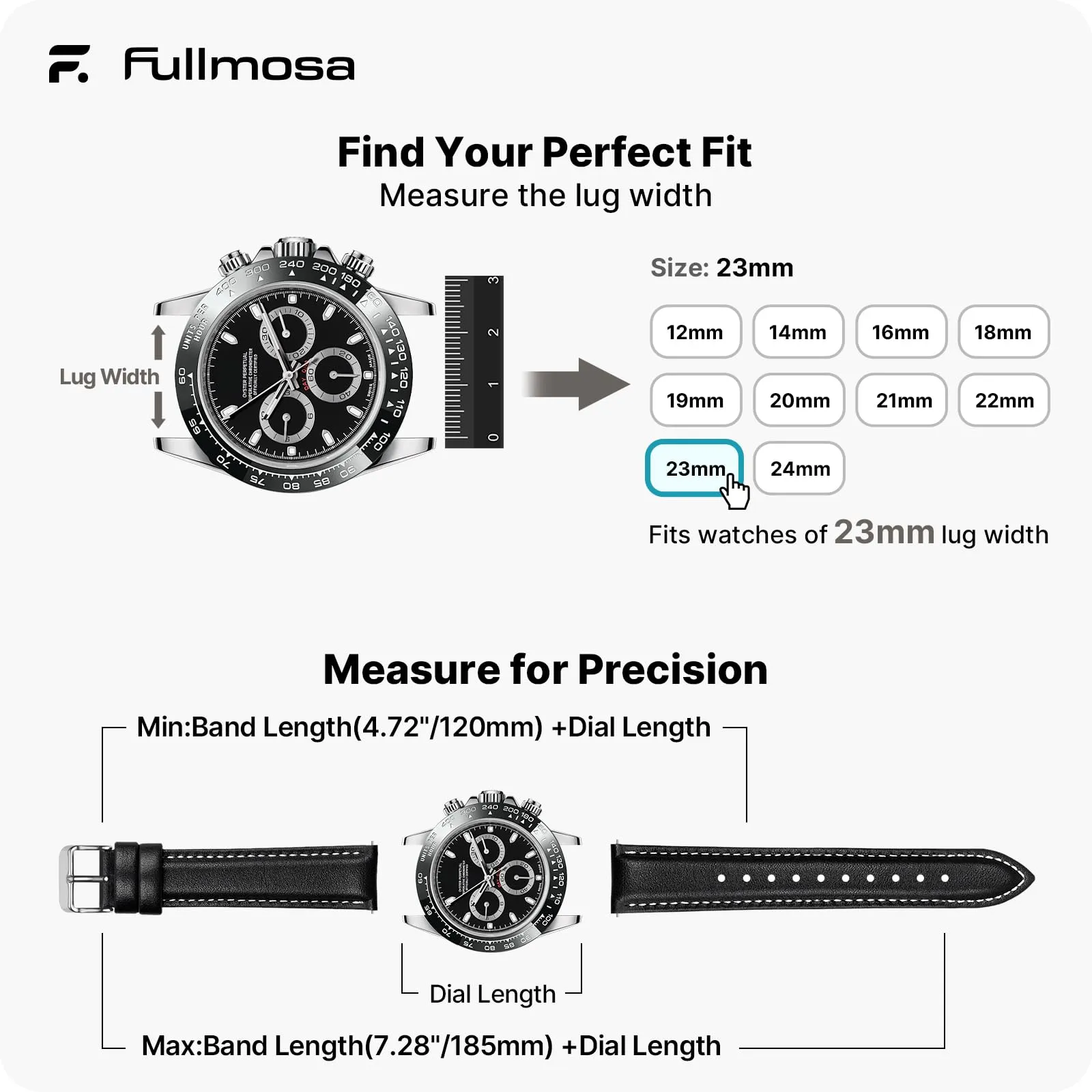 Fullmosa Cinturino Orologio in Pelle 23mm Sgancio Rapido, Nero - immagine 5