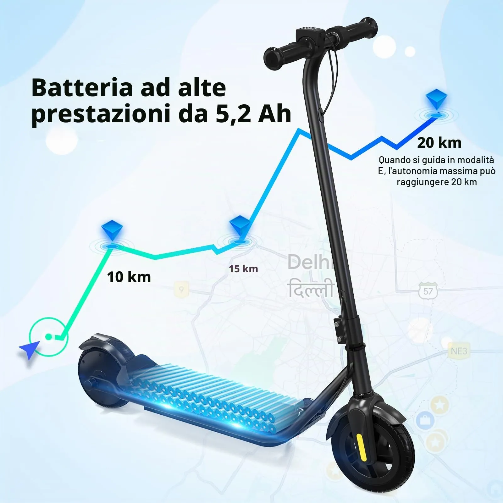 EVERCROSS Monopattino Elettrico Bambini, LED & Bluetooth, Autonomia 20km, Nero - immagine 4