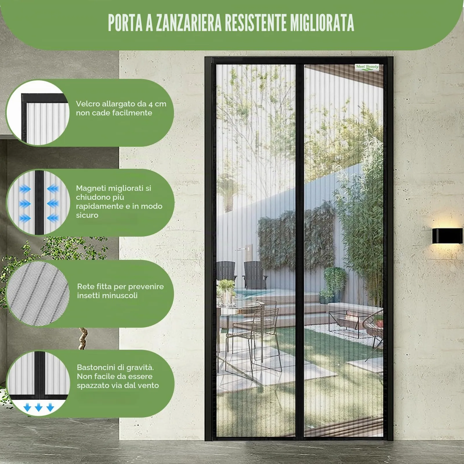 Meet Beauty Zanzariera Magnetica per Porte, 85 x 205 cm, Nero - immagine 6