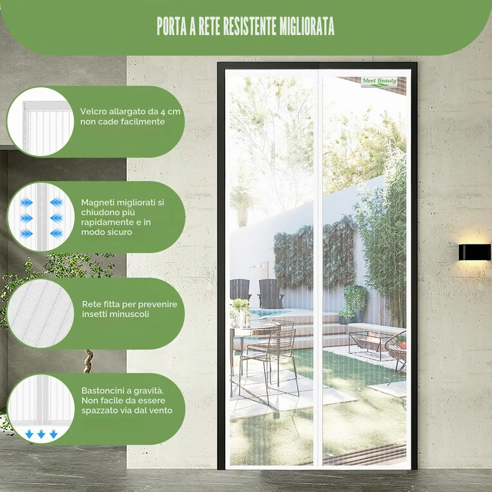 Meet Beauty Zanzariera Magnetica per Porte e Finestre, 95 x 200 cm, Bianco - immagine 6
