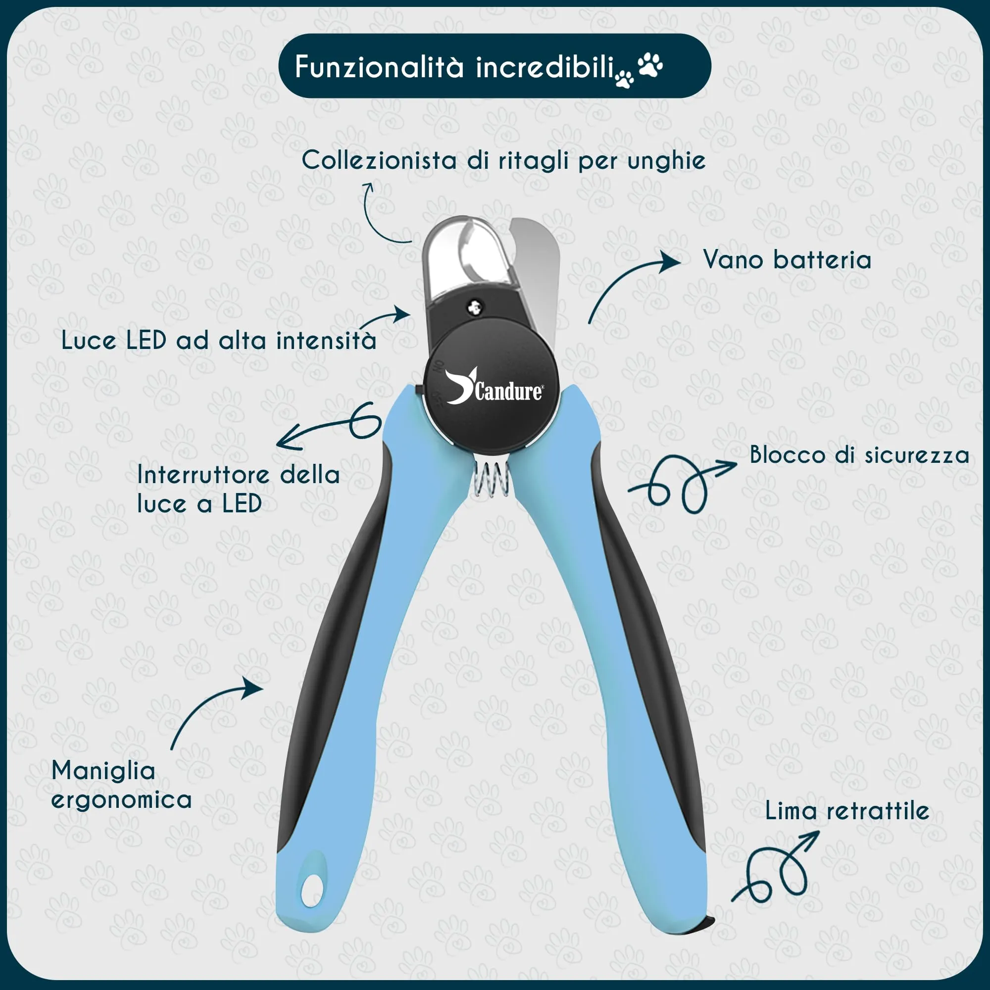 Candure Tagliaunghie per Cani con Luce LED e Sensore di Sicurezza - immagine 4