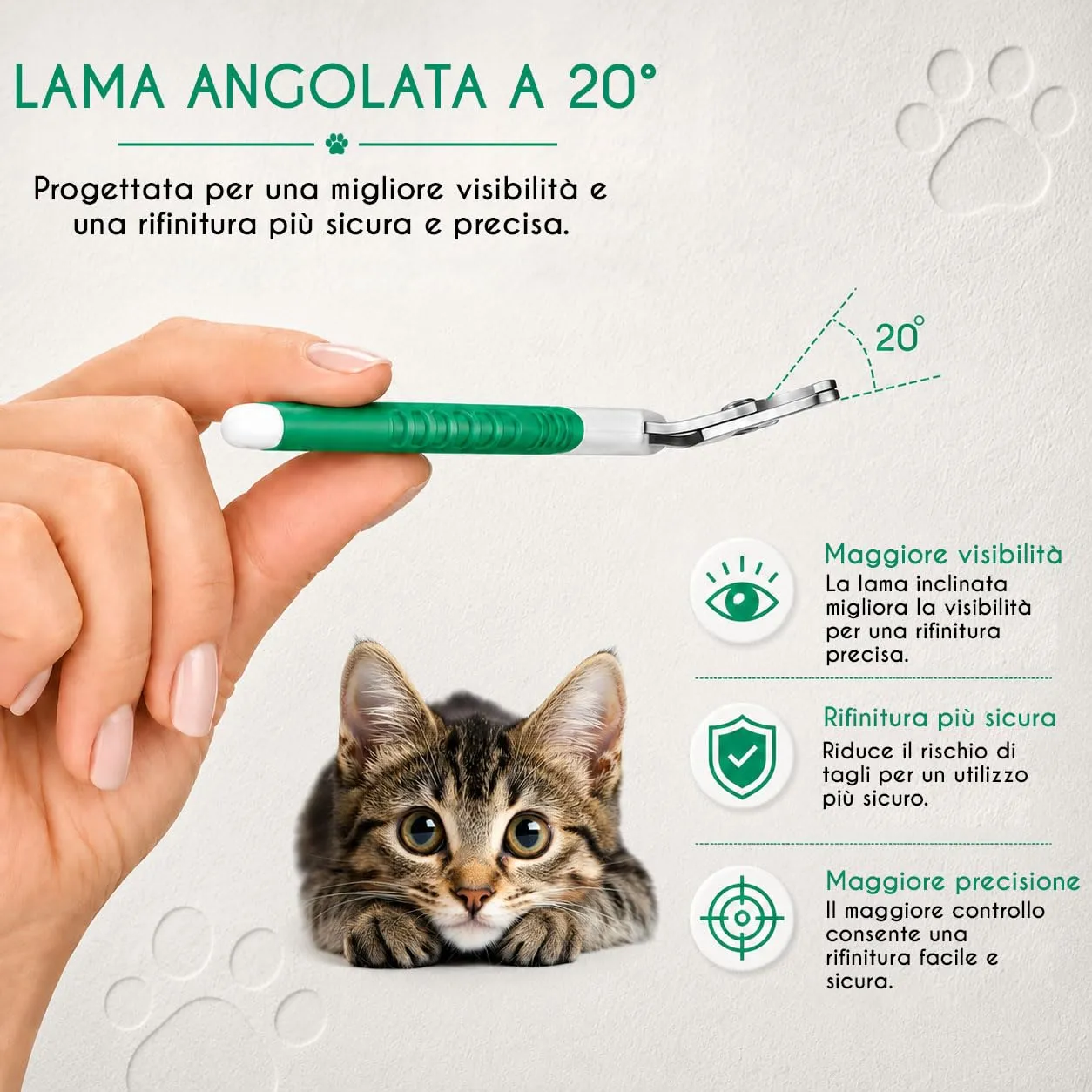 Candure Tagliaunghie per Cane e Gatto in Acciaio Inossidabile con Guardia di Protezione, Bianco e Verde, S Piccolo - immagine 3