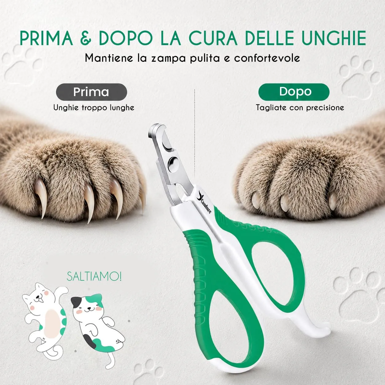 Candure Tagliaunghie per Cane e Gatto in Acciaio Inossidabile con Guardia di Protezione, Bianco e Verde, S Piccolo - immagine 5