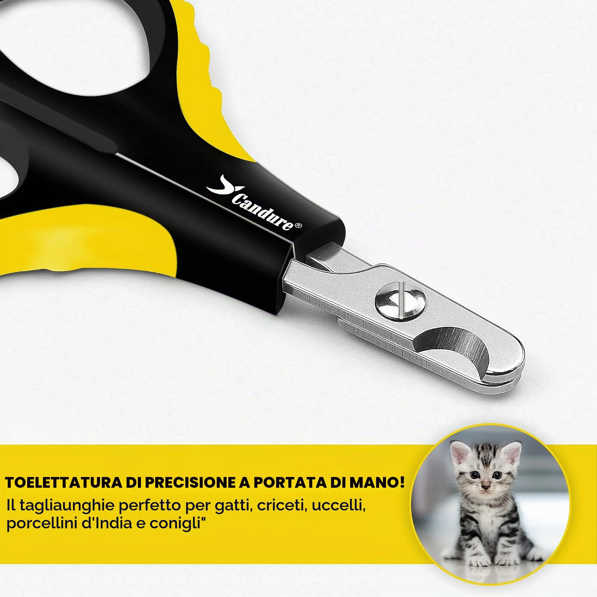 Candure Tagliaunghie Professionale in Acciaio Inossidabile per Gatti, Conigli, Uccelli e Piccoli Animali (Giallo) - immagine 2