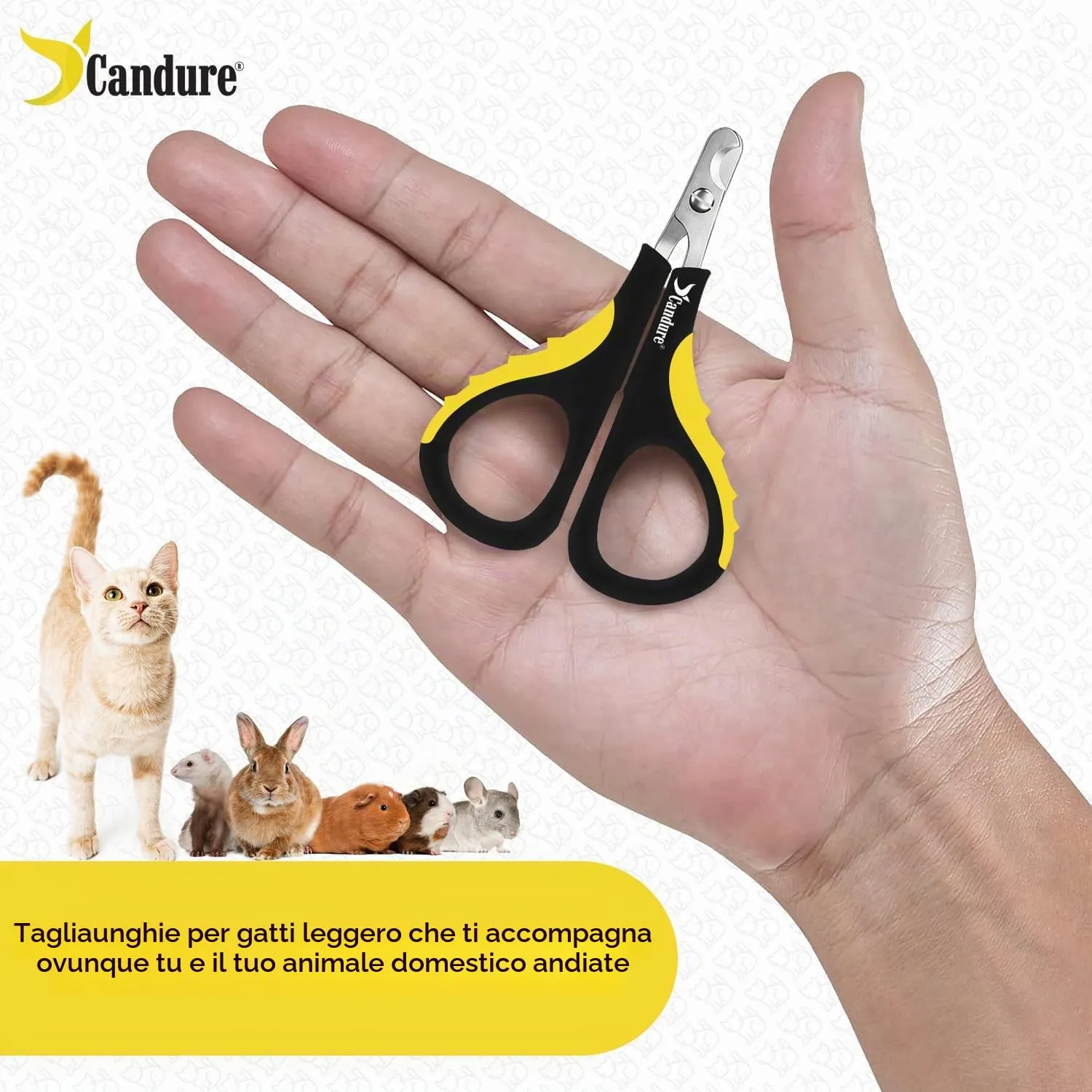 Candure Tagliaunghie Professionale in Acciaio Inossidabile per Gatti, Conigli, Uccelli e Piccoli Animali (Giallo) - immagine 5