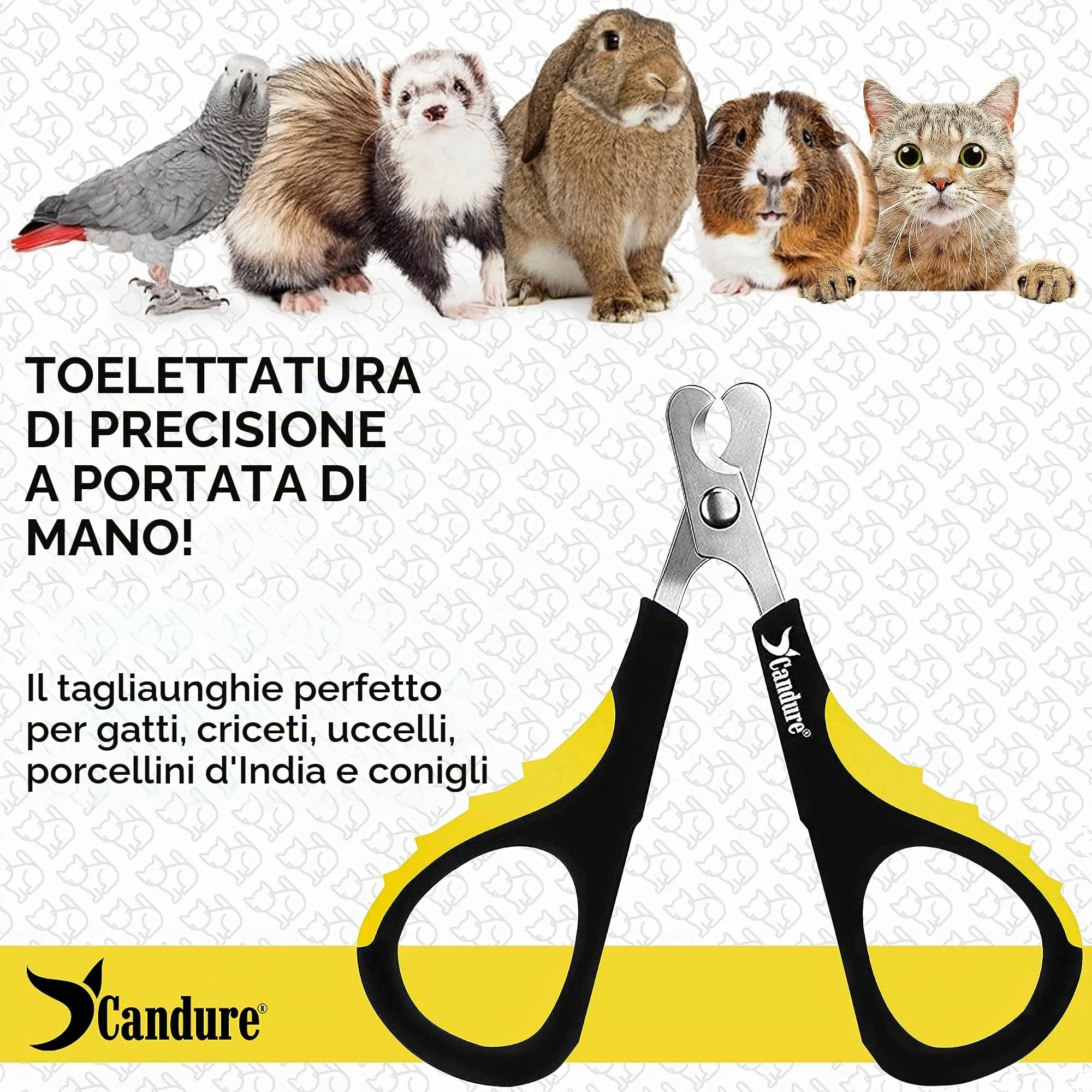 Candure Tagliaunghie Professionale in Acciaio Inossidabile per Gatti, Conigli, Uccelli e Piccoli Animali (Giallo) - immagine 6