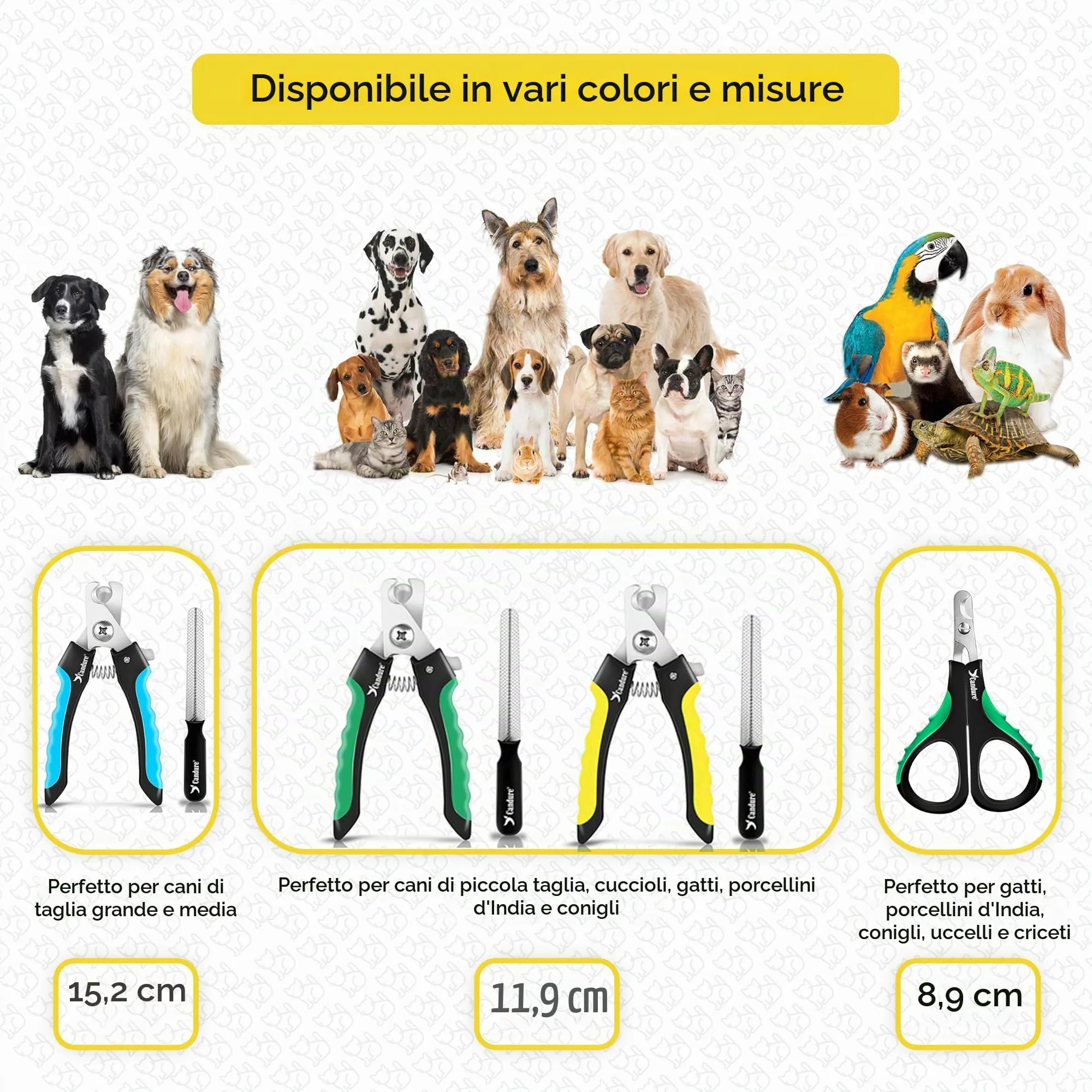 Candure Tagliaunghie Professionale in Acciaio Inossidabile per Gatti, Conigli, Uccelli e Piccoli Animali (Giallo) - immagine 8