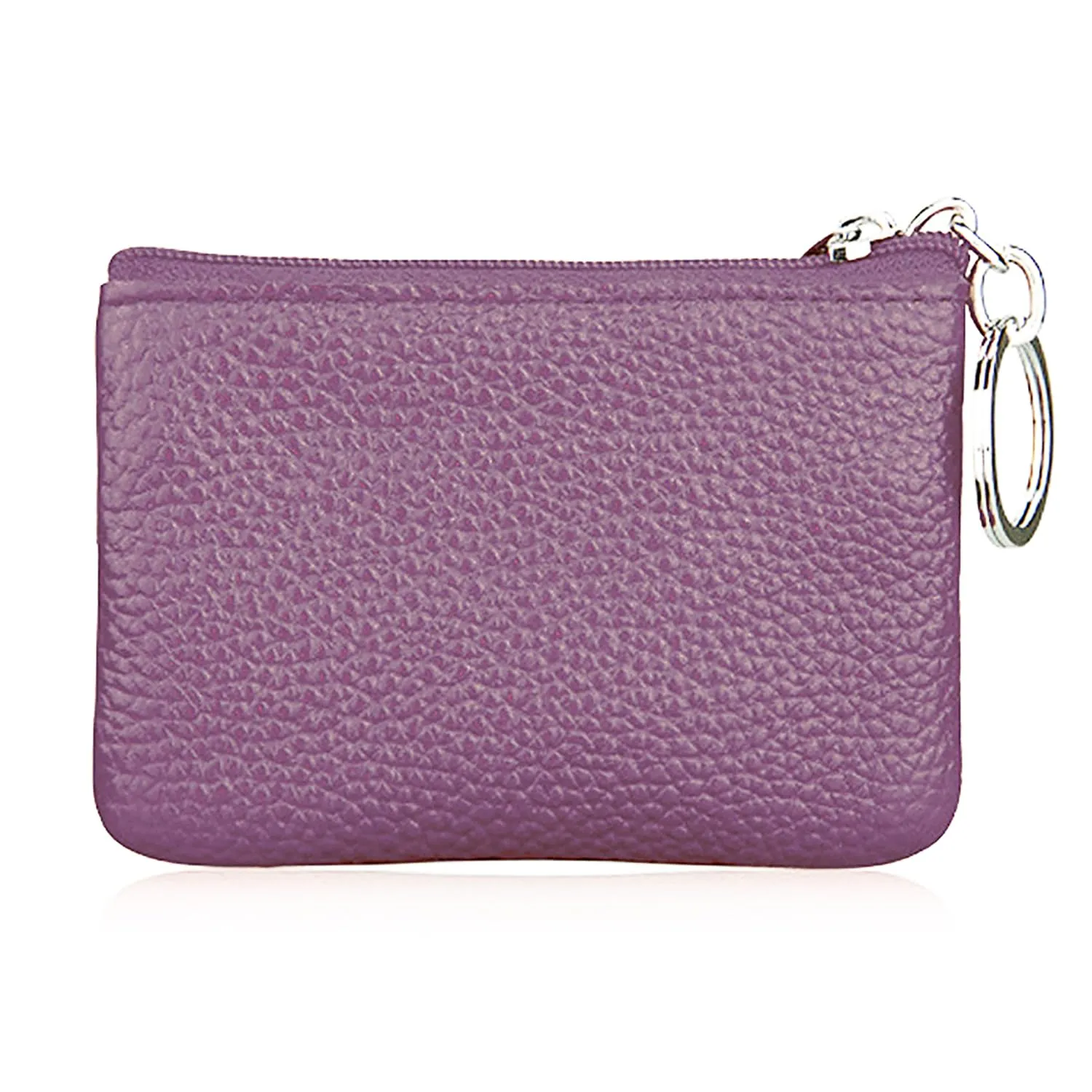 Hibate Mini Portamonete in Pelle Viola con Zip e Portachiavi - immagine 2