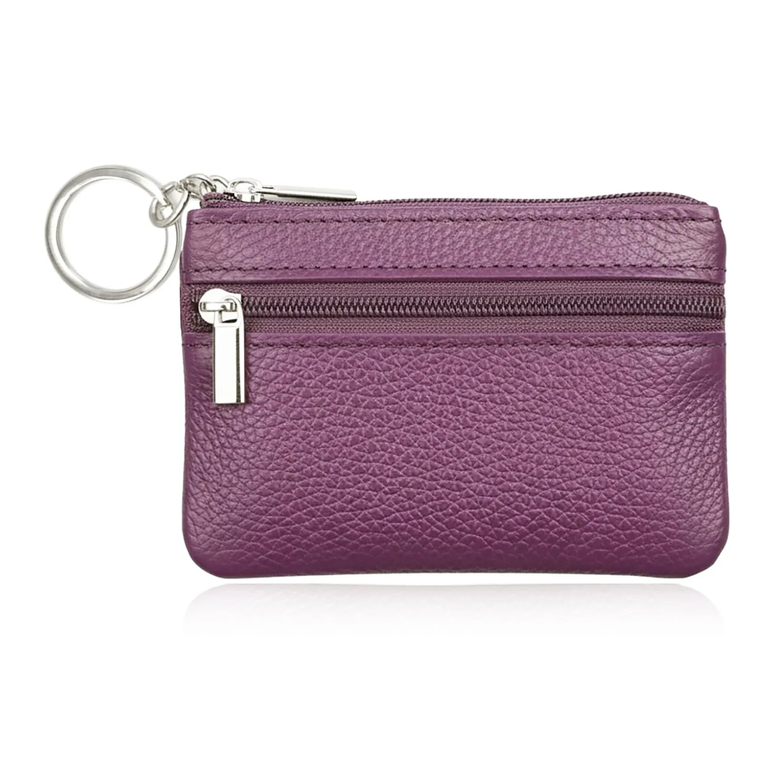 Hibate Mini Portamonete in Pelle Viola con Zip e Portachiavi - immagine 3