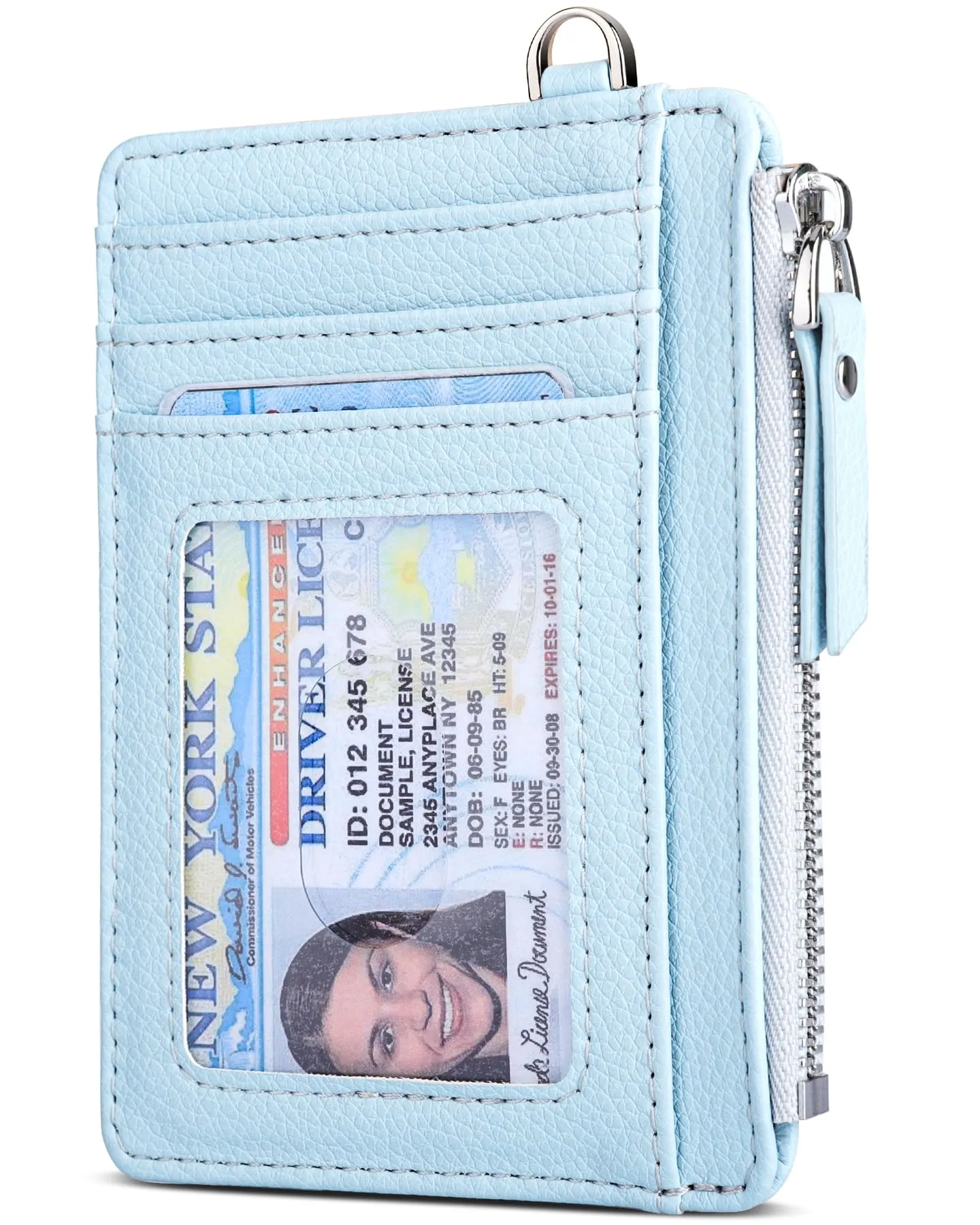 Teskyer Porta Carte Donna Slim Minimalista con Blocco RFID, Finestra Identificativa e Cerniera, Blu Ghiacciaio - immagine 1
