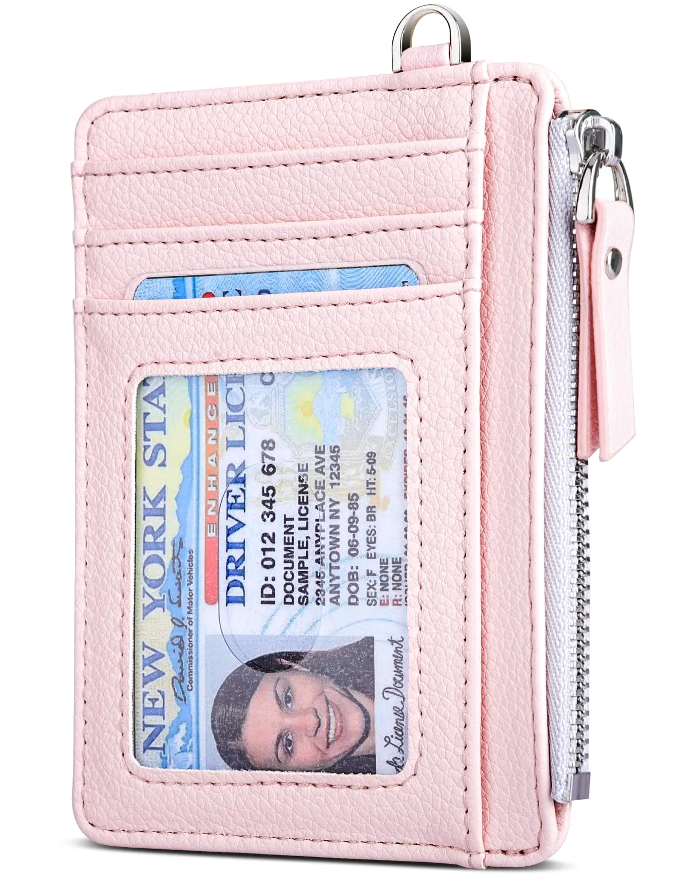 Teskyer Porta Carte Donna Slim Minimalista RFID con Cerniera e Finestra ID, Rosa Chiaro - immagine 1