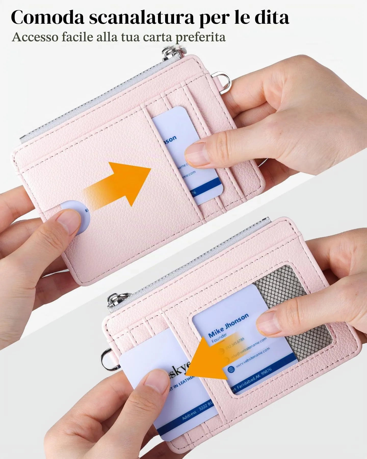 Teskyer Porta Carte Donna Slim Minimalista RFID con Cerniera e Finestra ID, Rosa Chiaro - immagine 3