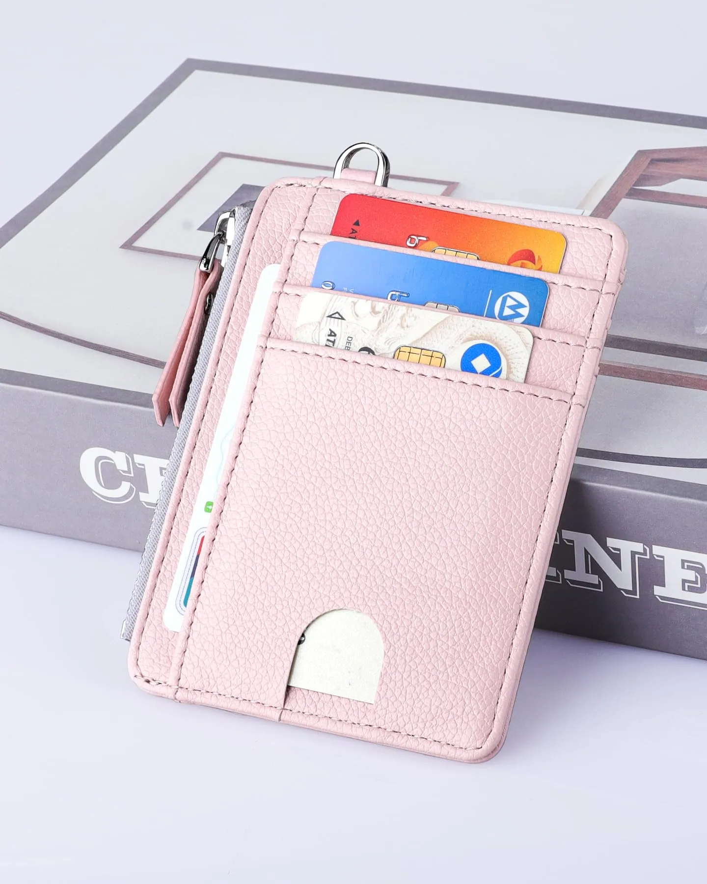 Teskyer Porta Carte Donna Slim Minimalista RFID con Cerniera e Finestra ID, Rosa Chiaro - immagine 4